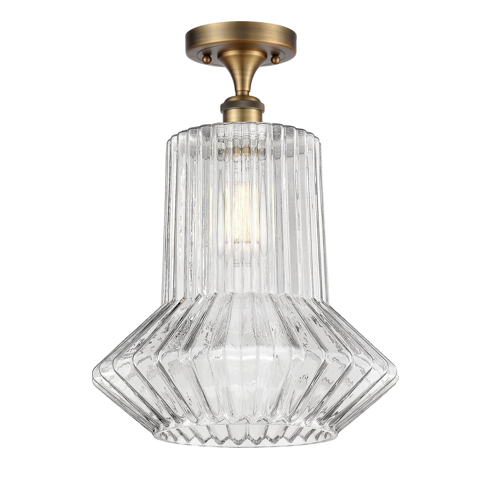 Innovations Springwater 12in 1-Light Semi-Flush Mount | Art Nouveau Industrial Brushed Brass Steel and Clear Fluted Glass | Model 616-1F-BB-G212