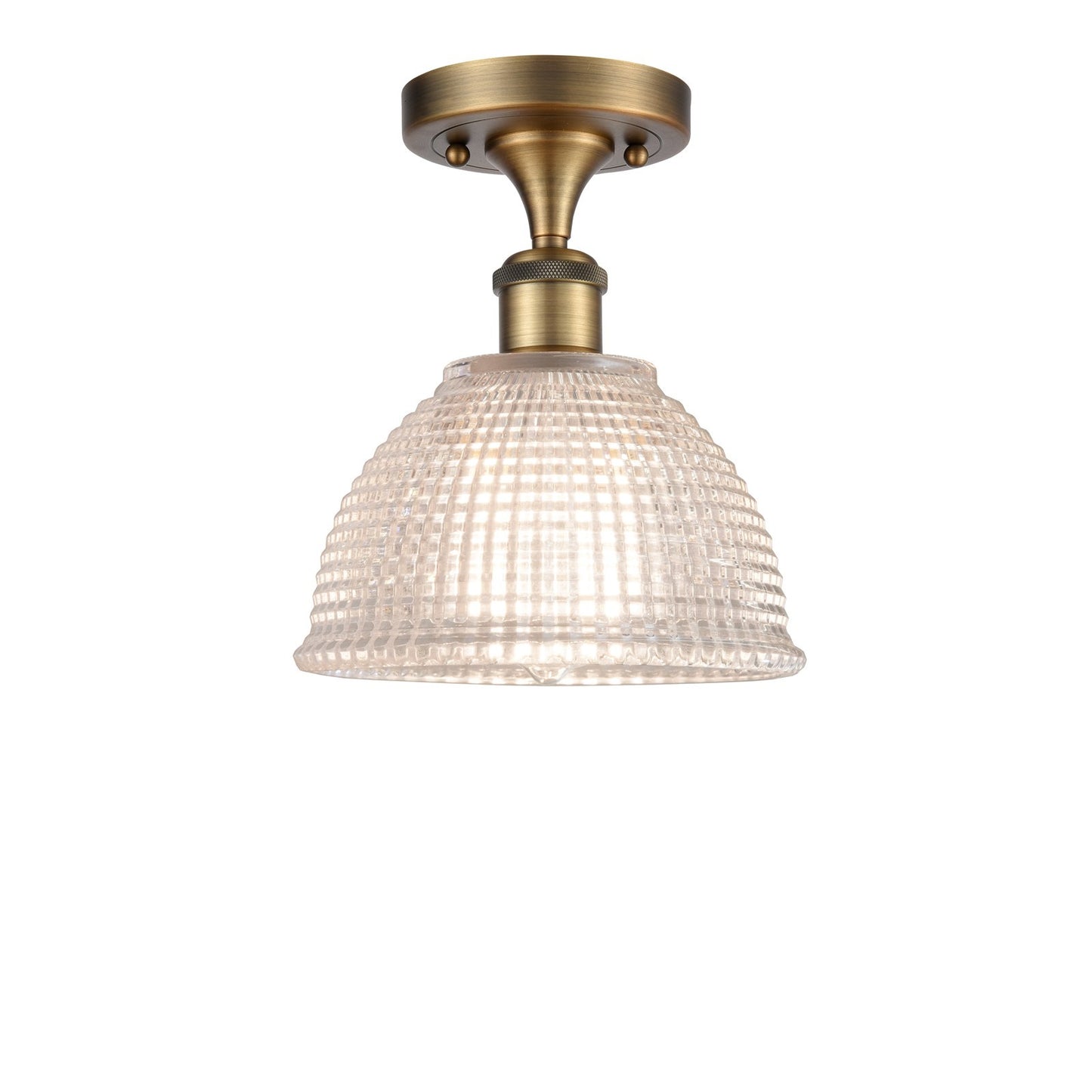 Innovations Arietta 8in 1-Light Semi-Flush Mount | Industrial Brushed Brass Steel and Clear Glass | Entryway & Hallway | 8 x 10 in | Model 616-1F-BB-G422