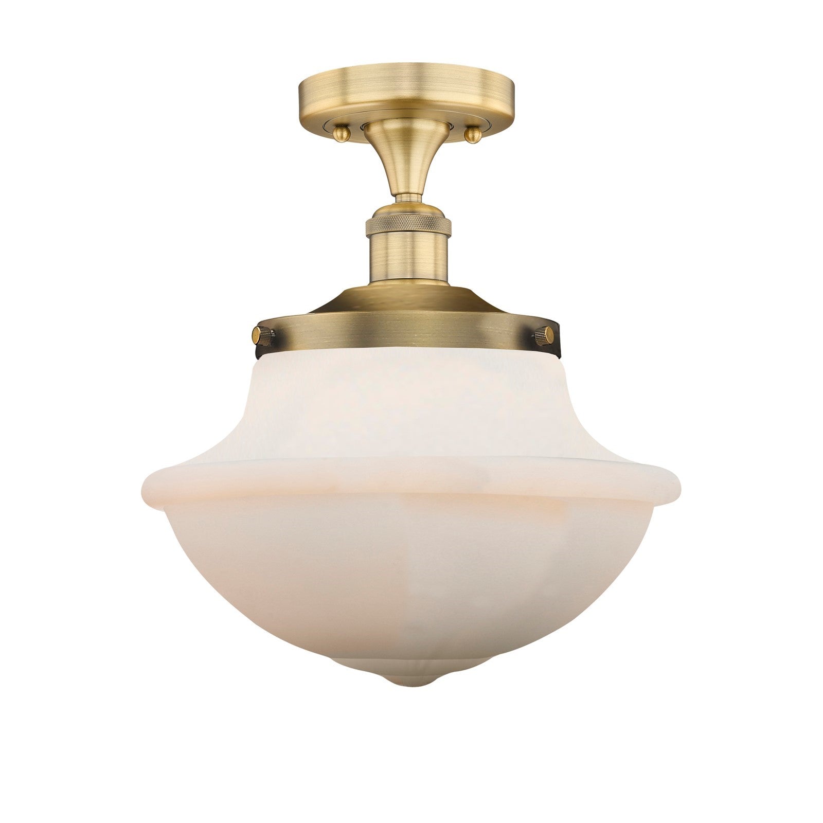 Innovations Oxford 12in 1-Light Semi-Flush Mount | Industrial Brushed Brass Steel and Matte White Frosted Glass | Entryway & | Model 616-1F-BB-G541