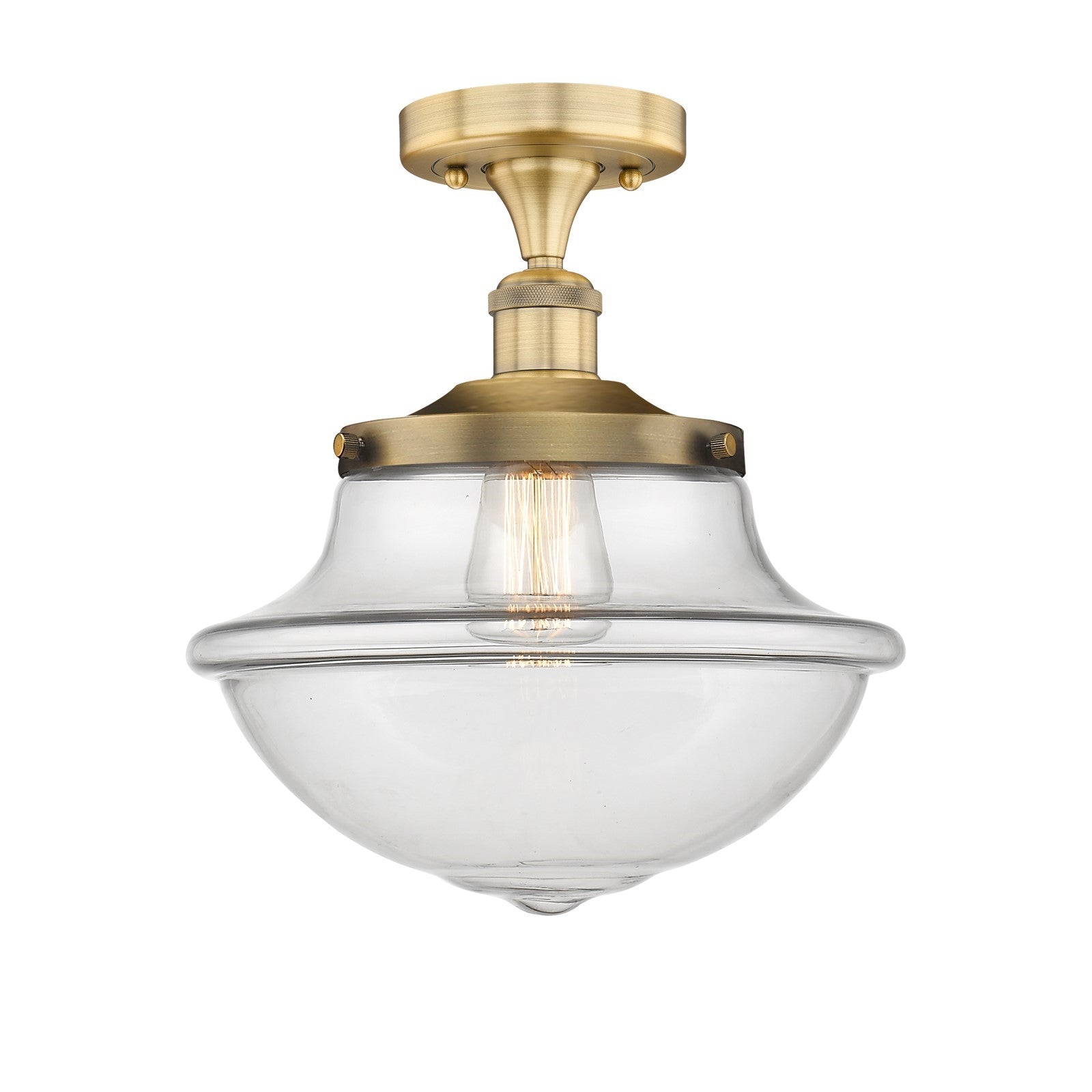 Innovations Oxford 12in 1-Light Semi-Flush Mount | Industrial Brushed Brass Steel and Clear Glass | Kitchen & Hallway | 11.75 x | Model 616-1F-BB-G542