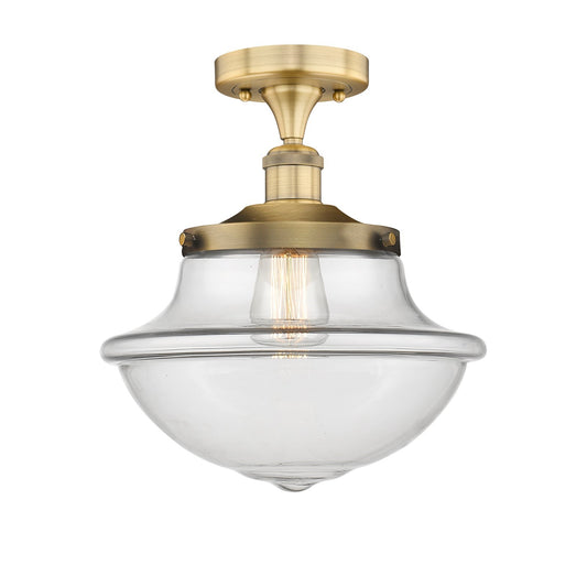 Innovations Oxford 12in 1-Light Semi-Flush Mount | Industrial Brushed Brass Steel and Clear Glass | Kitchen & Hallway | 11.75 x | Model 616-1F-BB-G542