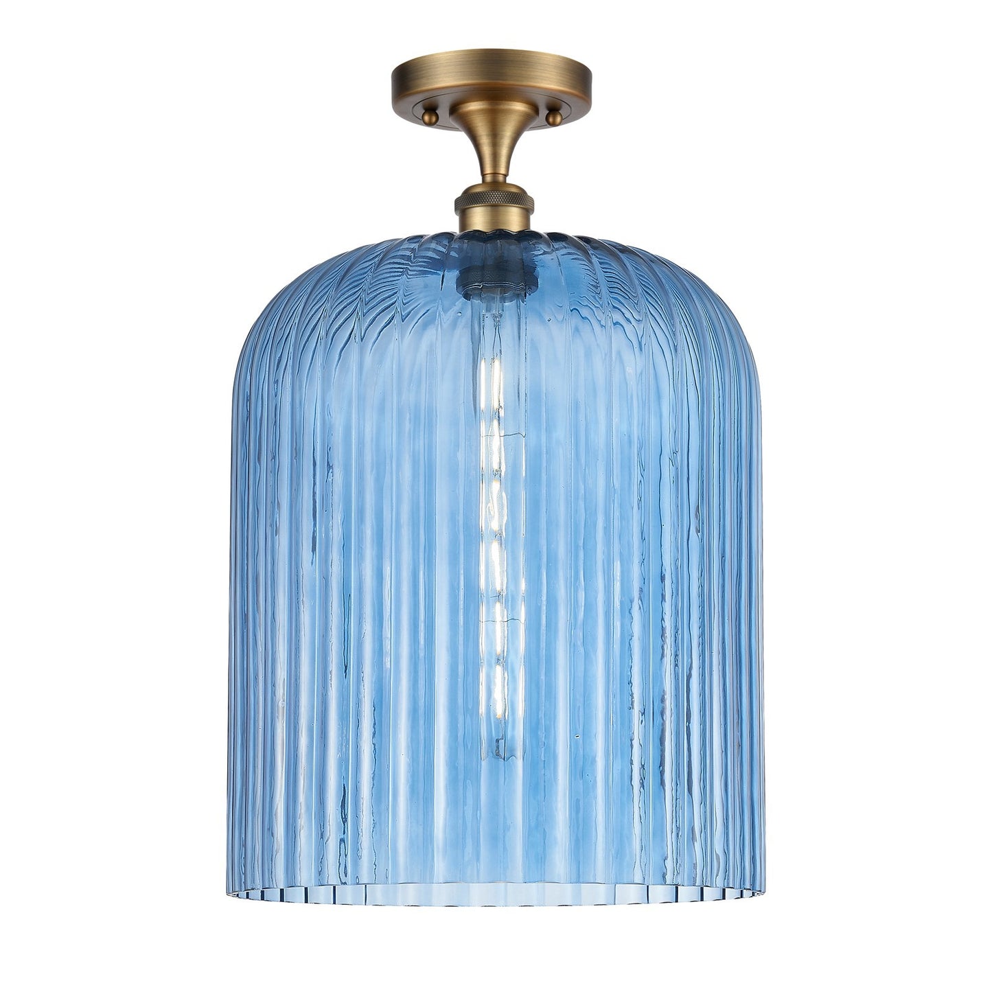 Innovations Bridal Veil 5in 1-Light Semi-Flush | Art Nouveau Brushed Brass and Princess Blue Ribbed Glass | Damp-Rated | Model 616-1F-BB-G559-12BL