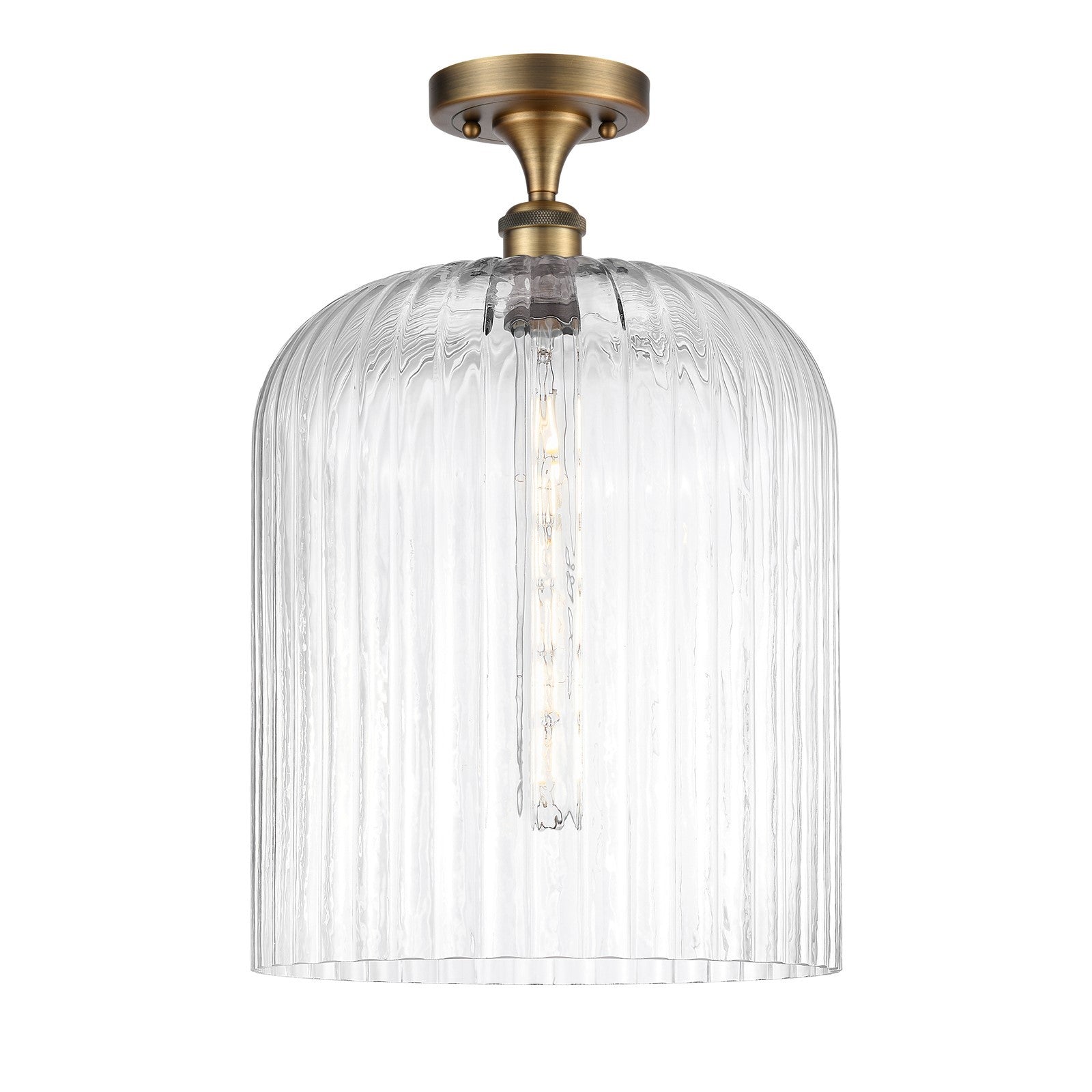 Innovations Bridal Veil 5in 1-Light Semi-Flush Mount | Art Nouveau Brushed Brass Steel and Clear Ribbed Glass | Damp-Rated | Model 616-1F-BB-G559-12CL