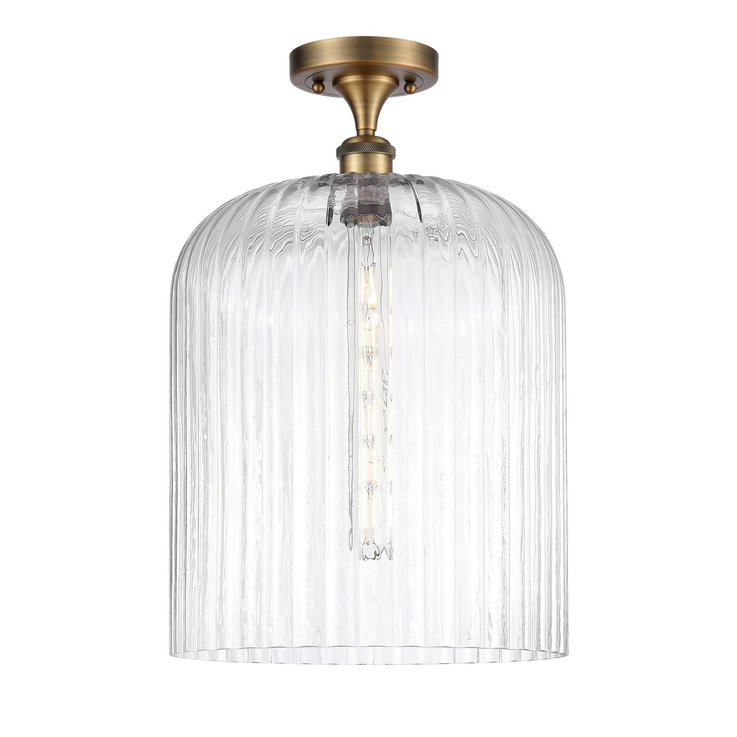 Innovations Bridal Veil 5in 1-Light Semi-Flush Mount | Art Nouveau Brushed Brass Steel and Clear Ribbed Glass | Damp-Rated | Model 616-1F-BB-G559-12CL