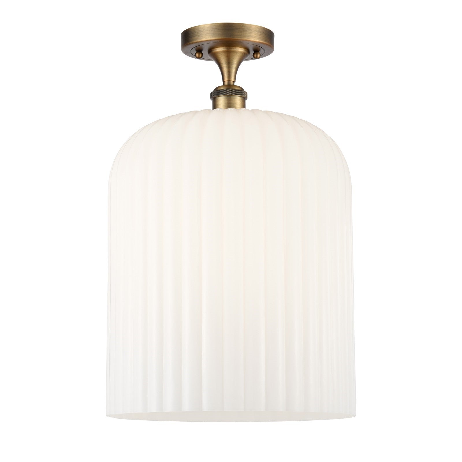 Innovations Bridal Veil 5in 1-Light Semi-Flush | Art Nouveau Industrial Brushed Brass and Gloss White Ribbed Glass | Entryway | Model 616-1F-BB-G559-12GWH