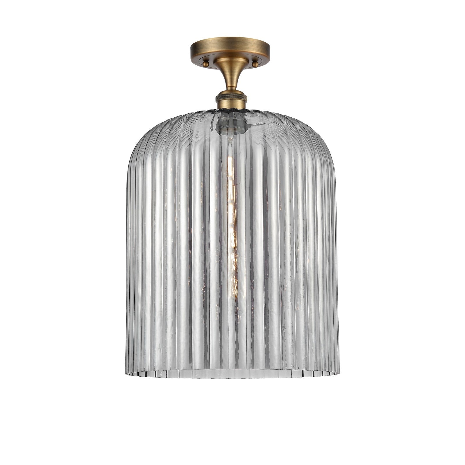 Innovations Bridal Veil 5in 1-Light Semi-Flush | Art Nouveau Industrial Brushed Brass and Light Smoke Ribbed Glass | Entryway | Model 616-1F-BB-G559-12SM
