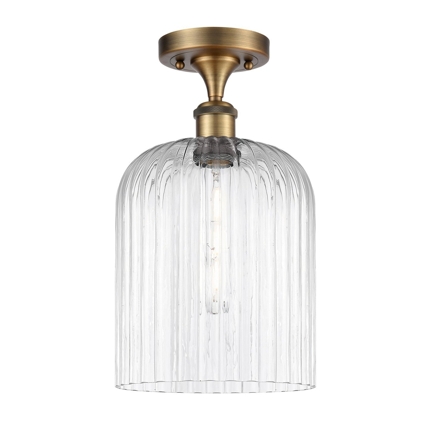 Innovations Bridal Veil 5in 1-Light Semi-Flush Mount | Art Nouveau Industrial Brushed Brass Steel and Clear Ribbed Glass | Model 616-1F-BB-G559-8CL