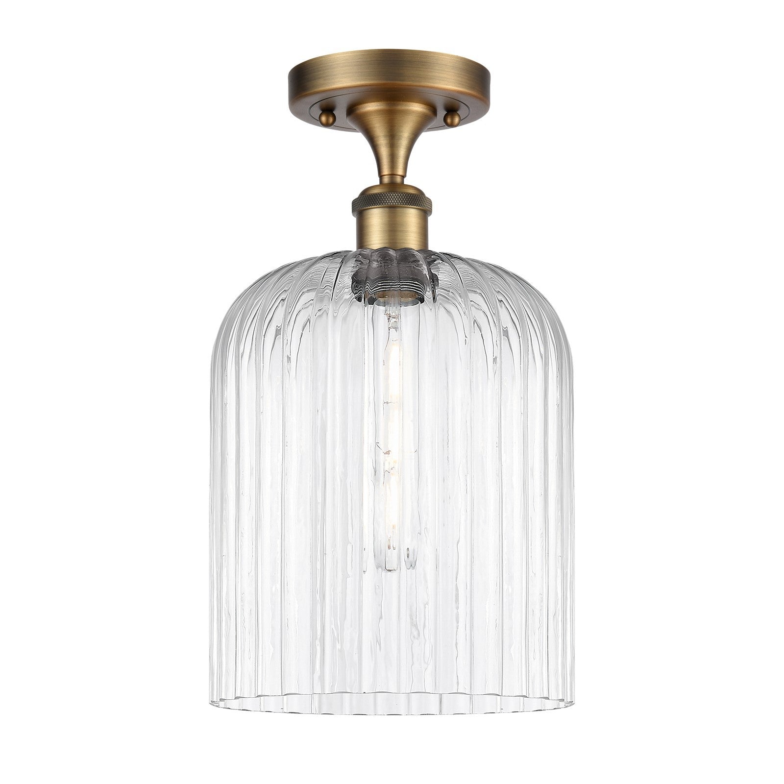 Innovations Bridal Veil 5in 1-Light Semi-Flush Mount | Art Nouveau Industrial Brushed Brass Steel and Clear Ribbed Glass | Model 616-1F-BB-G559-8CL