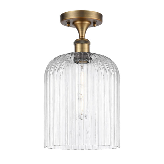 Innovations Bridal Veil 5in 1-Light Semi-Flush Mount | Art Nouveau Industrial Brushed Brass Steel and Clear Ribbed Glass | Model 616-1F-BB-G559-8CL