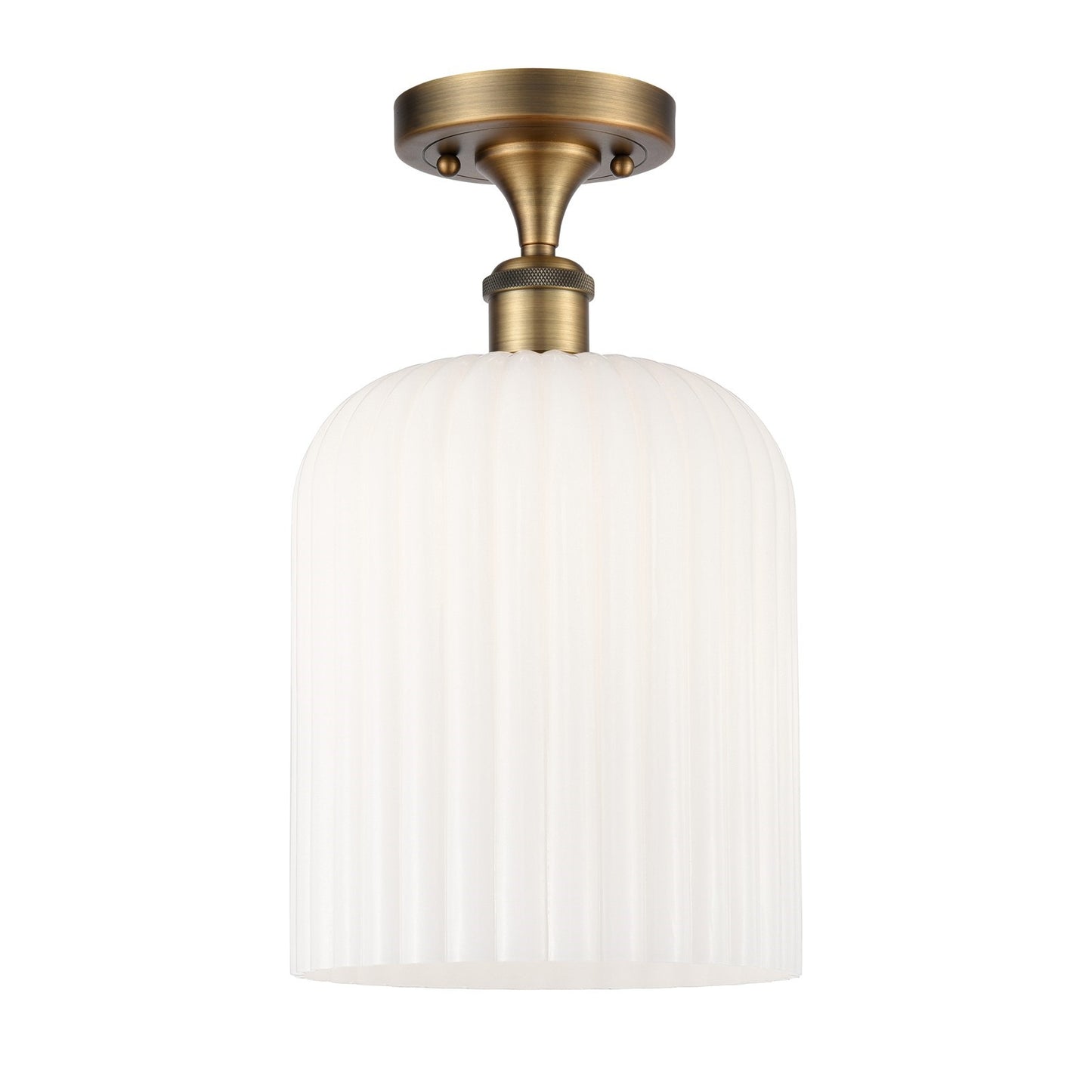 Innovations Bridal Veil 5in 1-Light Semi-Flush | Art Nouveau Industrial Brushed Brass and Gloss White Ribbed Glass | Entryway | Model 616-1F-BB-G559-8GWH