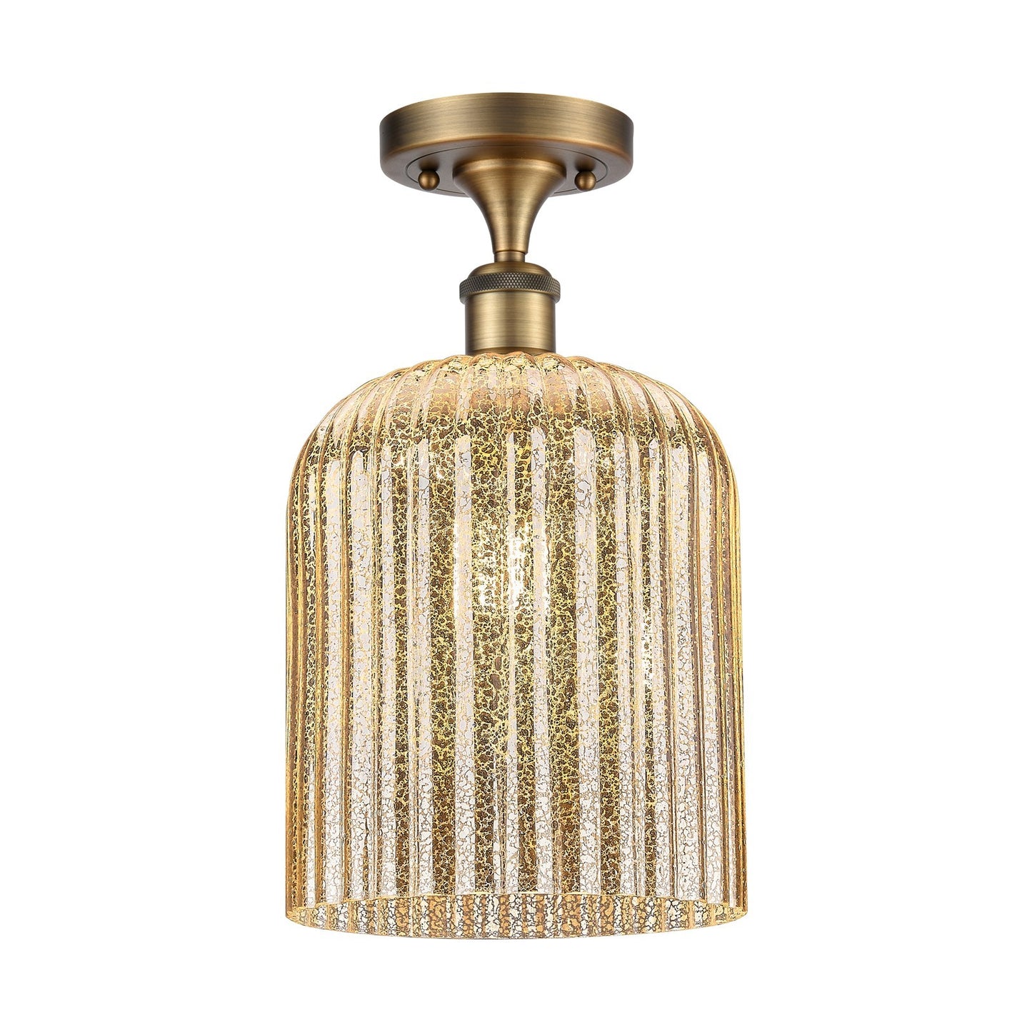 Innovations Bridal Veil 5in 1-Light Semi-Flush | Art Nouveau Brushed Brass Steel and Mercury Ribbed Glass | Entryway & Hallway | Model 616-1F-BB-G559-8ME