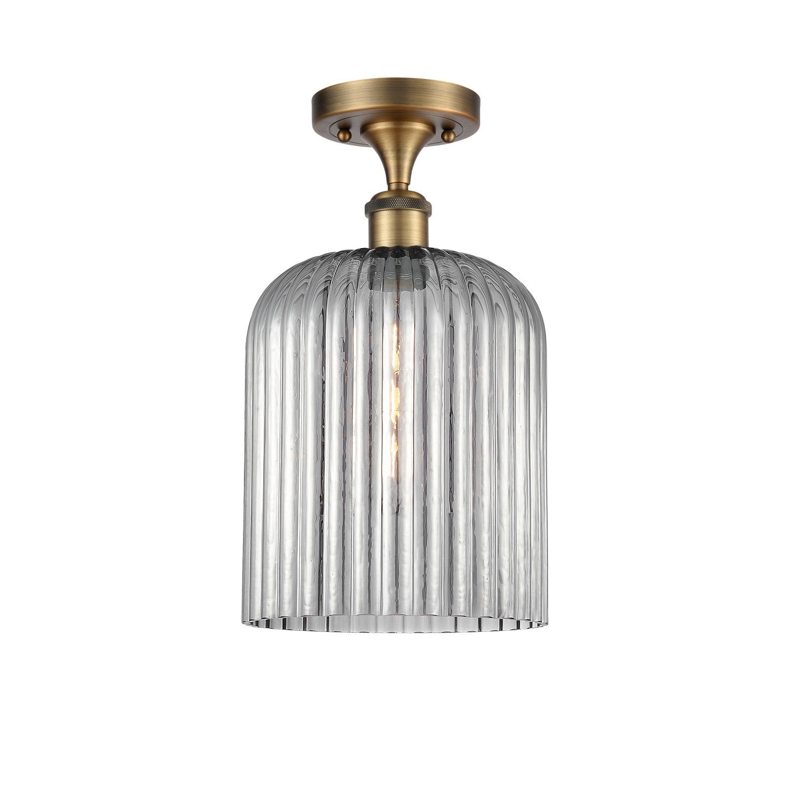 Innovations Bridal Veil 5in 1-Light Semi-Flush | Art Nouveau Brushed Brass and Light Smoke Ribbed Glass | Entryway & Hallway | Model 616-1F-BB-G559-8SM