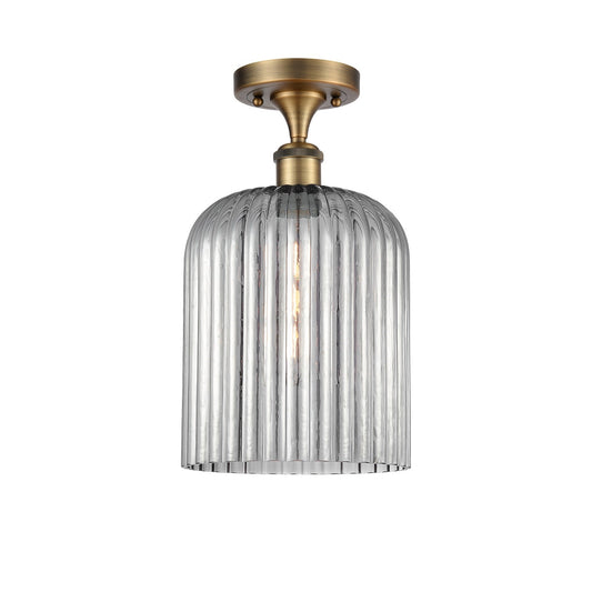 Innovations Bridal Veil 5in 1-Light Semi-Flush | Art Nouveau Brushed Brass and Light Smoke Ribbed Glass | Entryway & Hallway | Model 616-1F-BB-G559-8SM