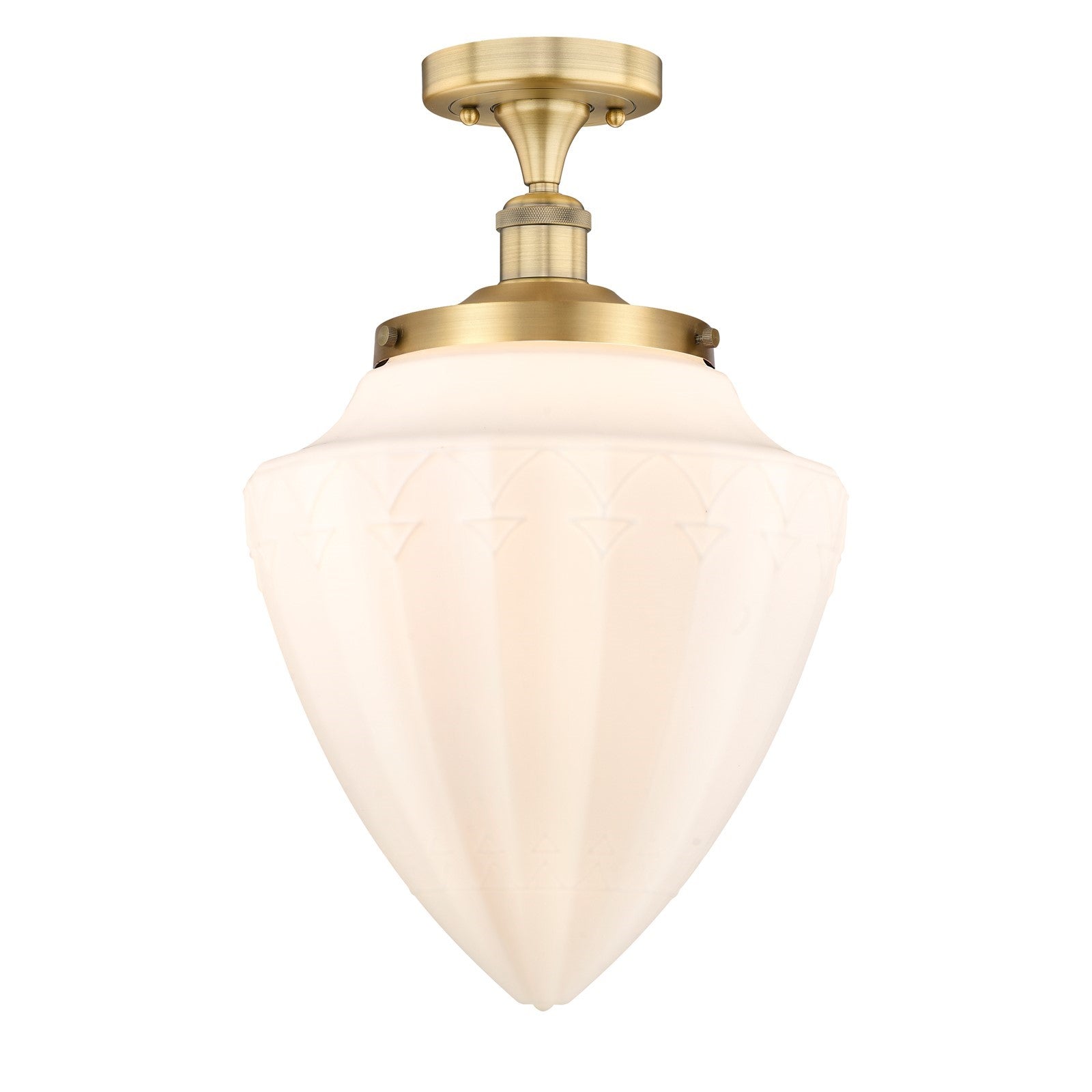 Innovations Bridgeton 12in 1-Light Semi-Flush Mount | Traditional Brushed Brass Steel and Matte White Frosted Glass | Bathroom & | Model 616-1F-BB-G661-12