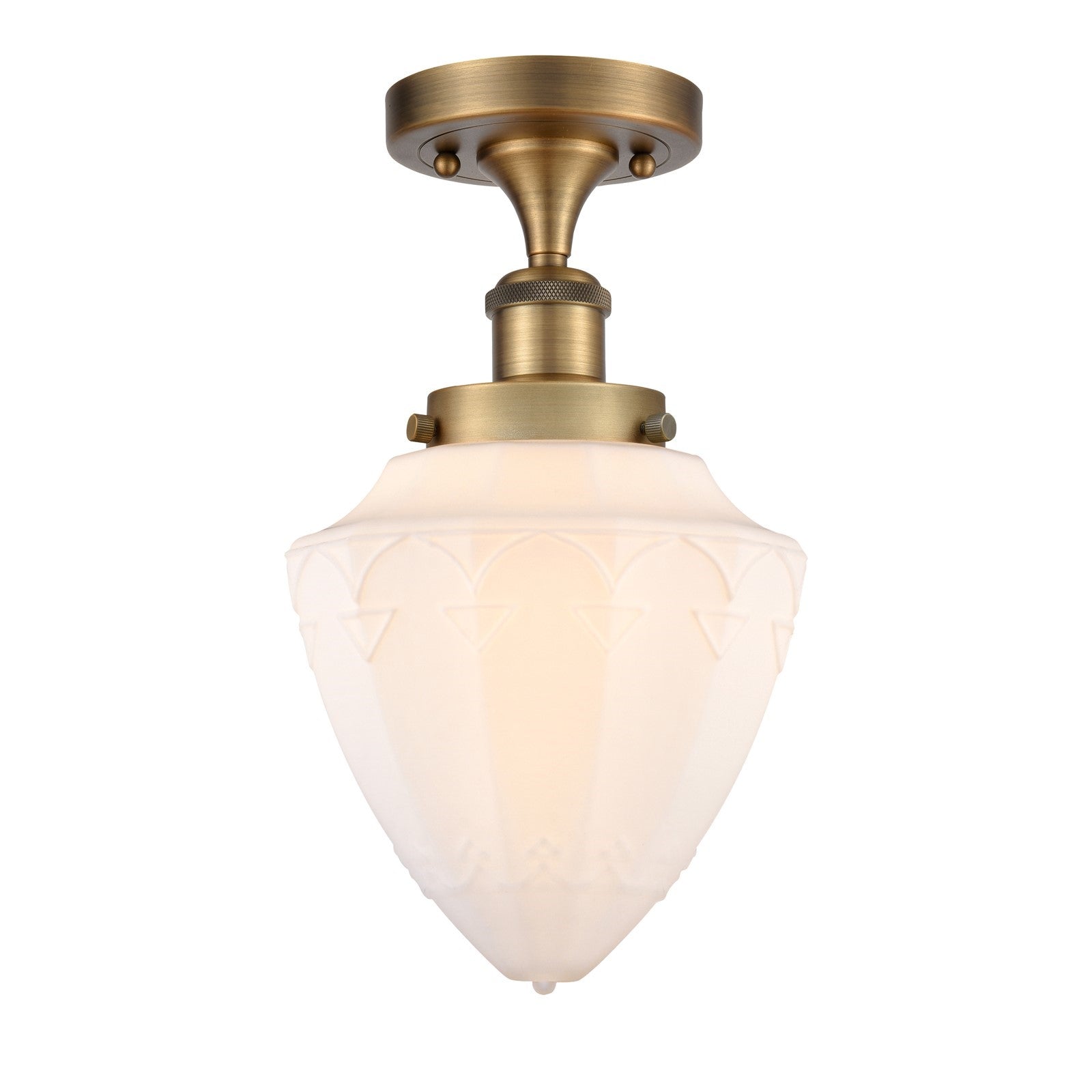 Innovations Bullet 6in 1-Light Semi-Flush Mount | Industrial Brushed Brass Steel and Matte White Frosted Glass | Entryway & | Model 616-1F-BB-G661-7