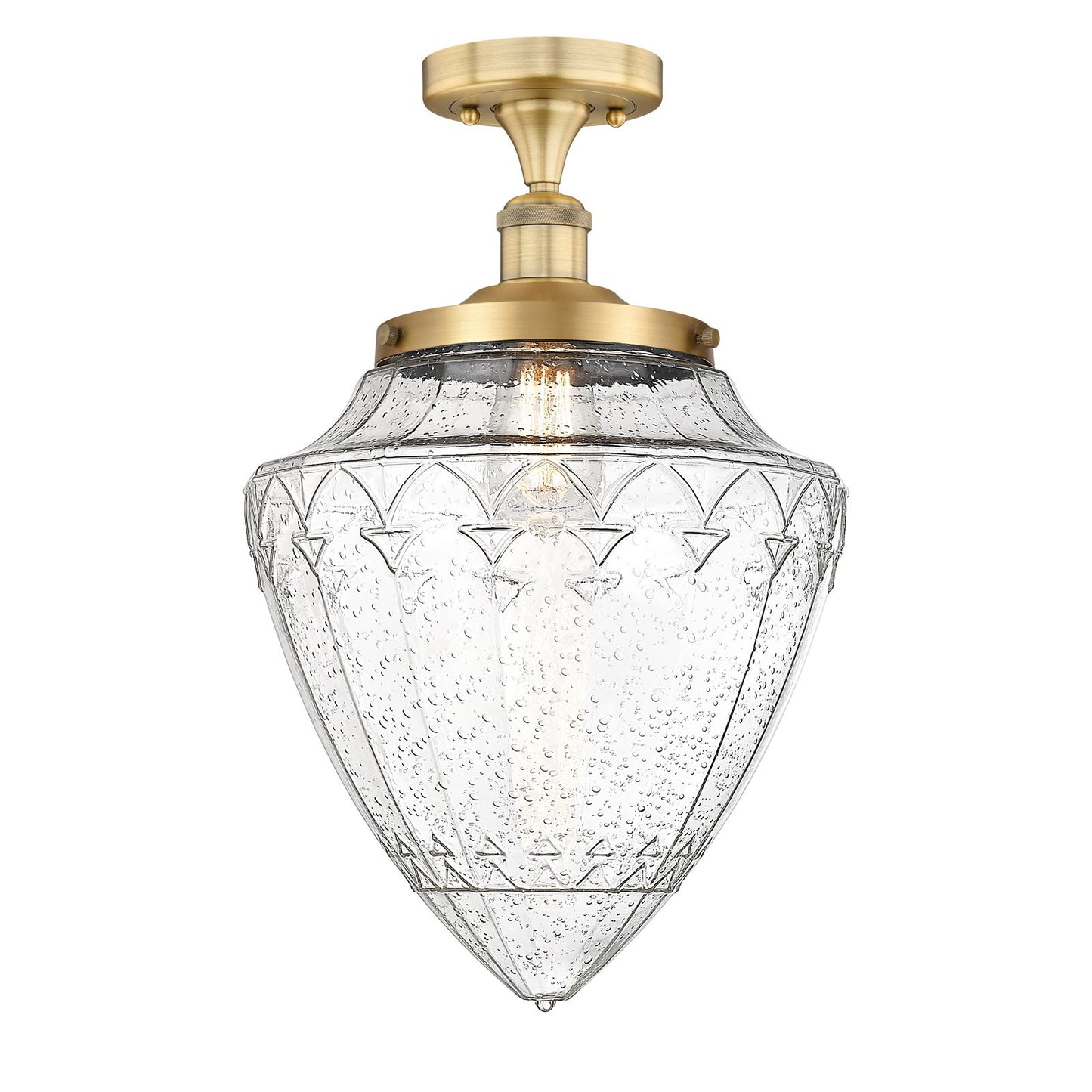 Innovations Bridgeton 12in 1-Light Semi-Flush Mount | Traditional Brushed Brass Steel and Seedy Glass | Entryway & Hallway | Model 616-1F-BB-G664-12