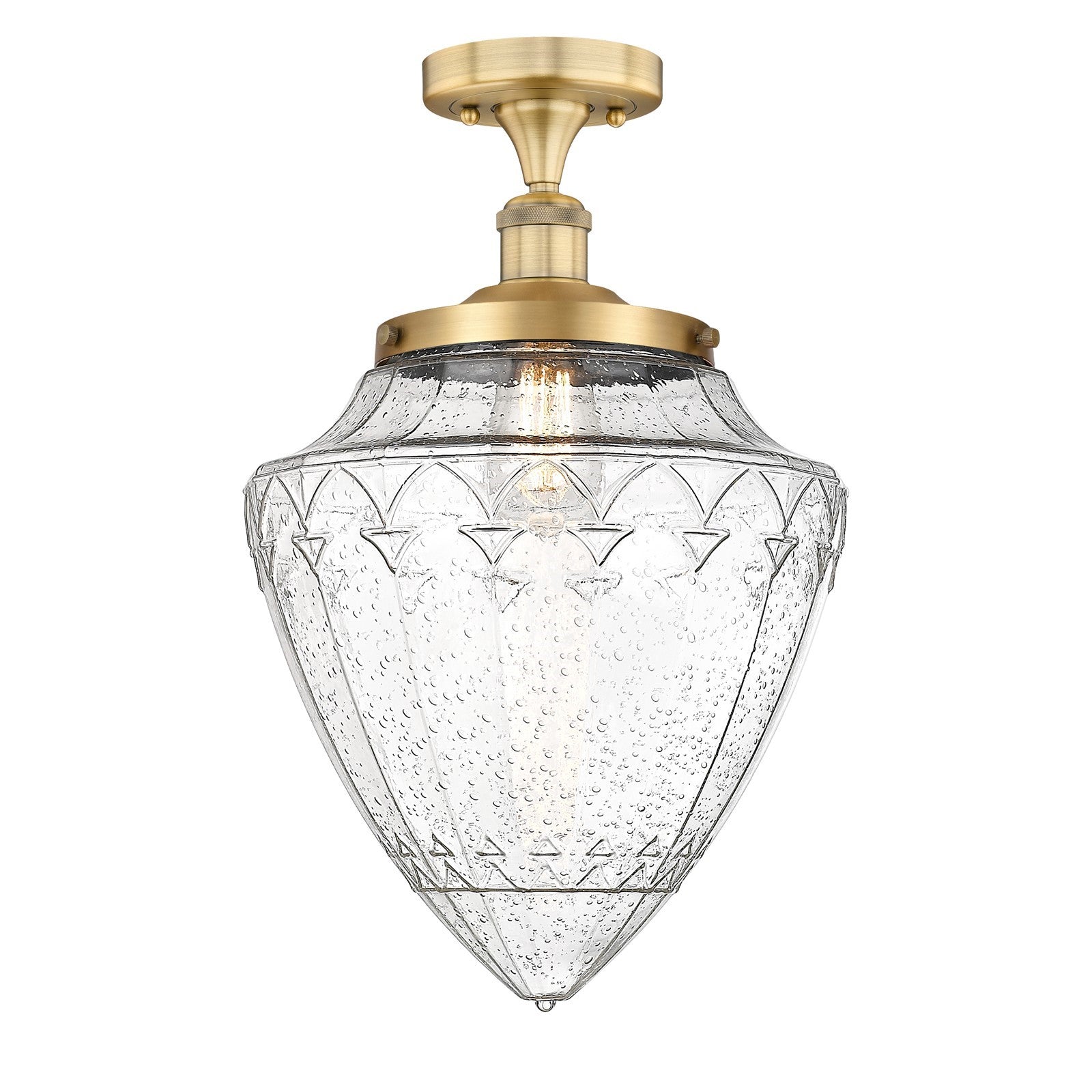 Innovations Bridgeton 12in 1-Light Semi-Flush Mount | Traditional Brushed Brass Steel and Seedy Glass | Entryway & Hallway | Model 616-1F-BB-G664-12