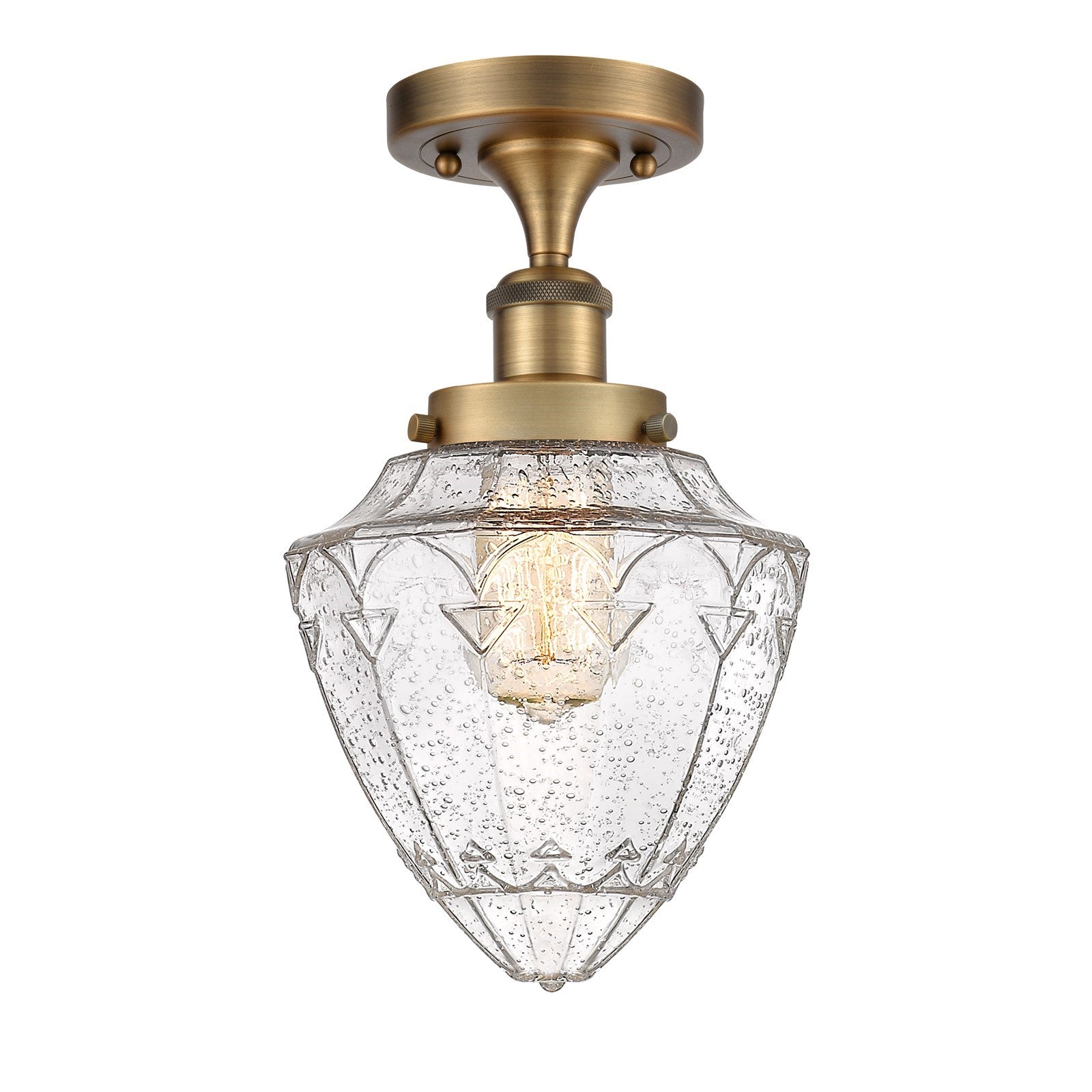 Innovations Bullet 6in 1-Light Semi-Flush Mount | Industrial Brushed Brass Steel and Seedy Glass | Entryway & Hallway | 6 x 6 x | Model 616-1F-BB-G664-7
