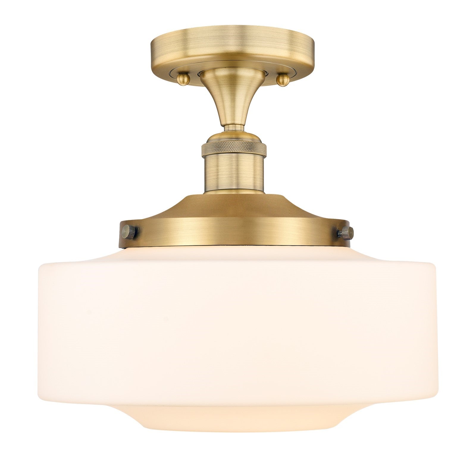 Innovations Bridgeton 12in 1-Light Semi-Flush Mount | Traditional Brushed Brass Steel and Matte White Frosted Glass | Hallway & | Model 616-1F-BB-G691-12