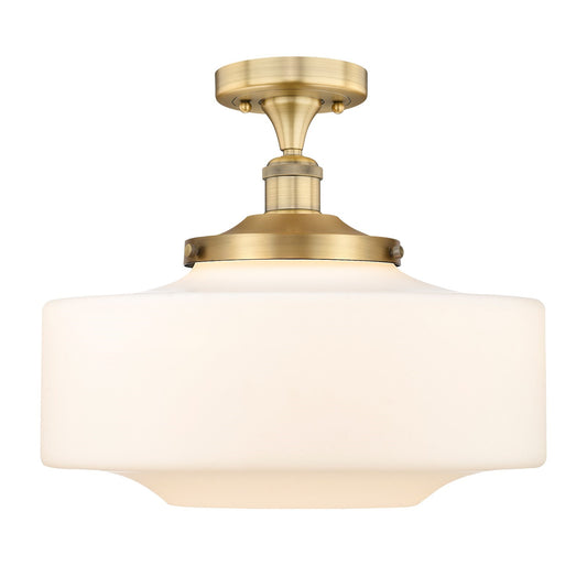 Innovations Bridgeton 16in 1-Light Semi-Flush Mount | Traditional Brushed Brass Steel and Matte White Frosted Glass | Bathroom & | Model 616-1F-BB-G691-16