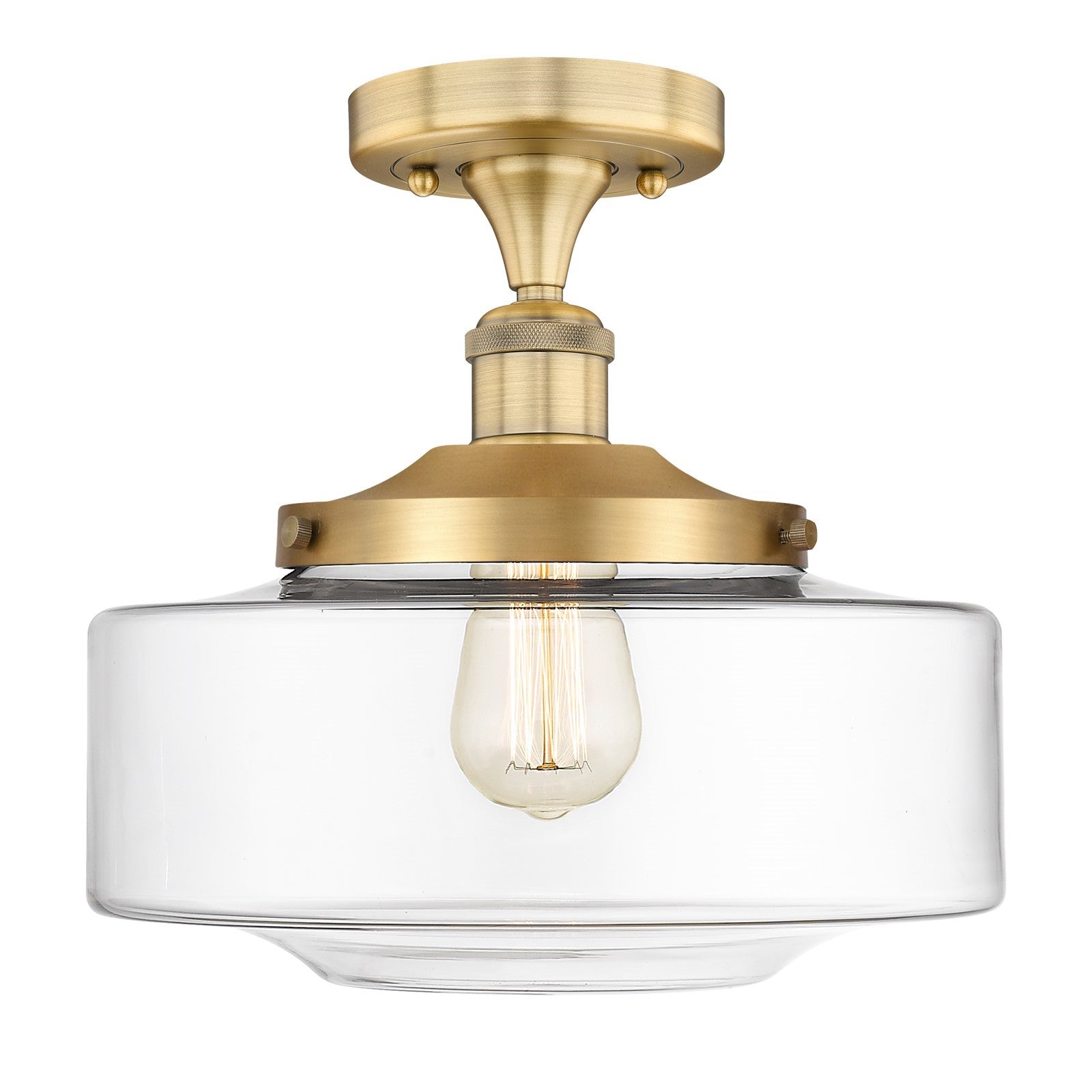 Innovations Bridgeton 12in 1-Light Semi-Flush Mount | Traditional Brushed Brass Steel and Clear Glass | Hallway & Bathroom | Model 616-1F-BB-G692-12