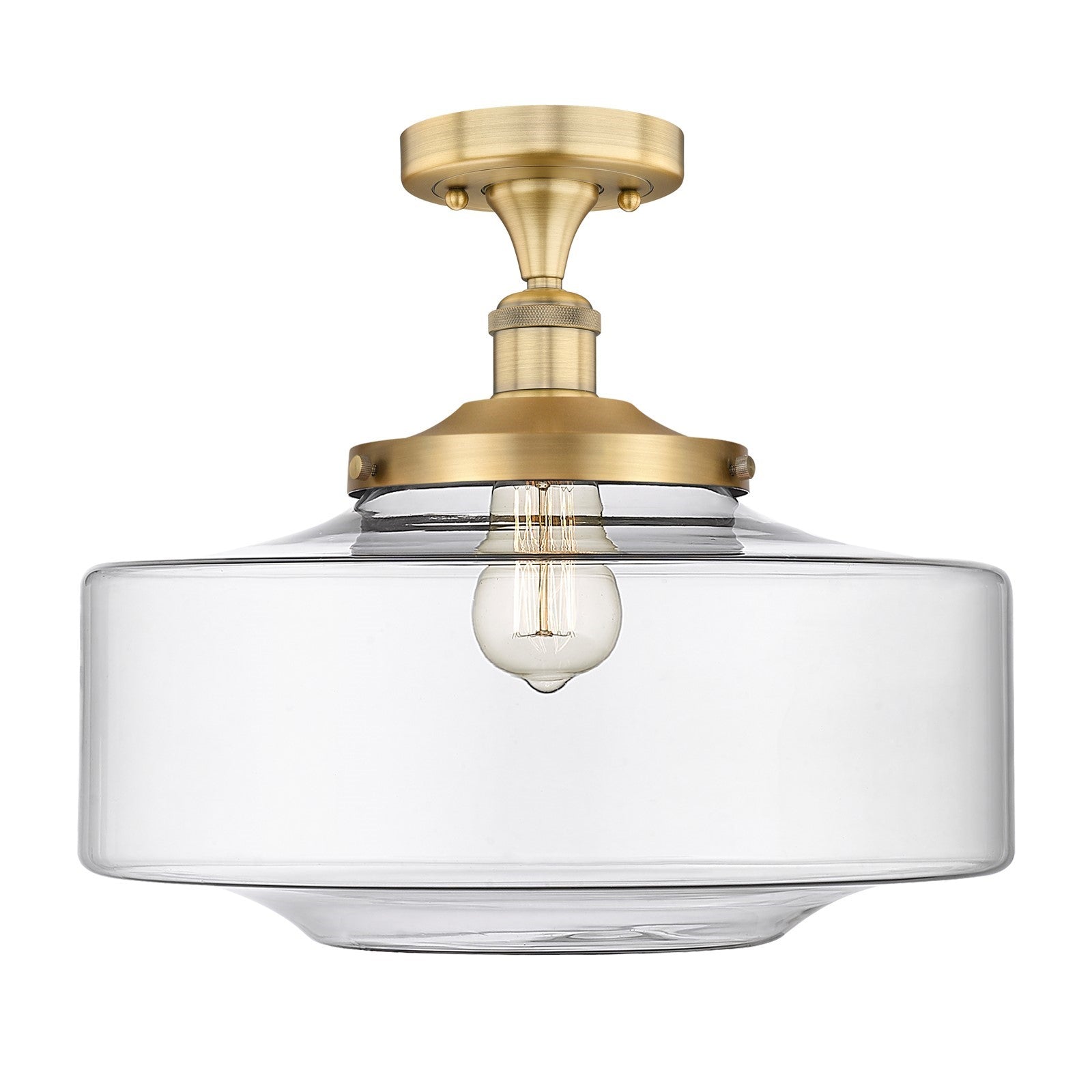 Innovations Bridgeton 16in 1-Light Semi-Flush Mount | Traditional Brushed Brass Steel and Clear Glass | Entryway & Hallway | Model 616-1F-BB-G692-16