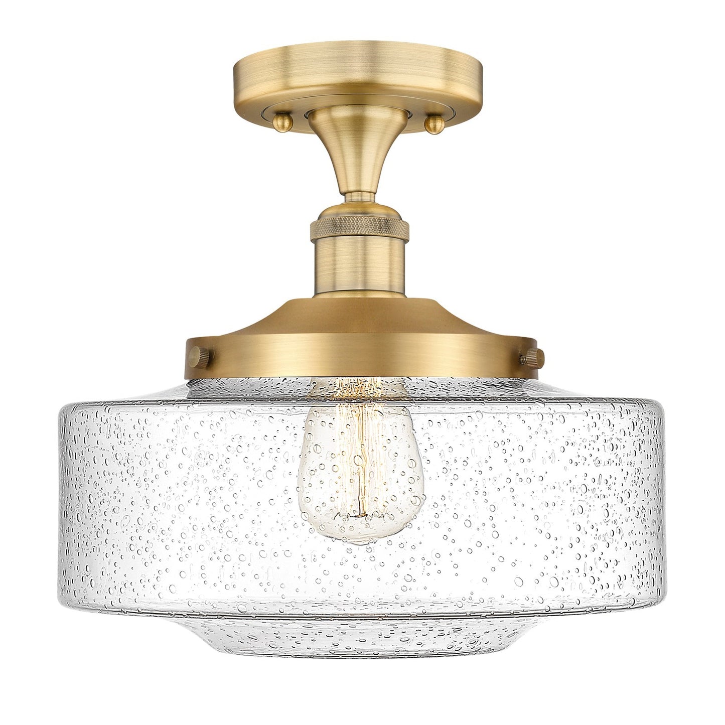 Innovations Bridgeton 12in 1-Light Semi-Flush Mount | Traditional Brushed Brass Steel and Seedy Glass | Entryway & Hallway | Model 616-1F-BB-G694-12