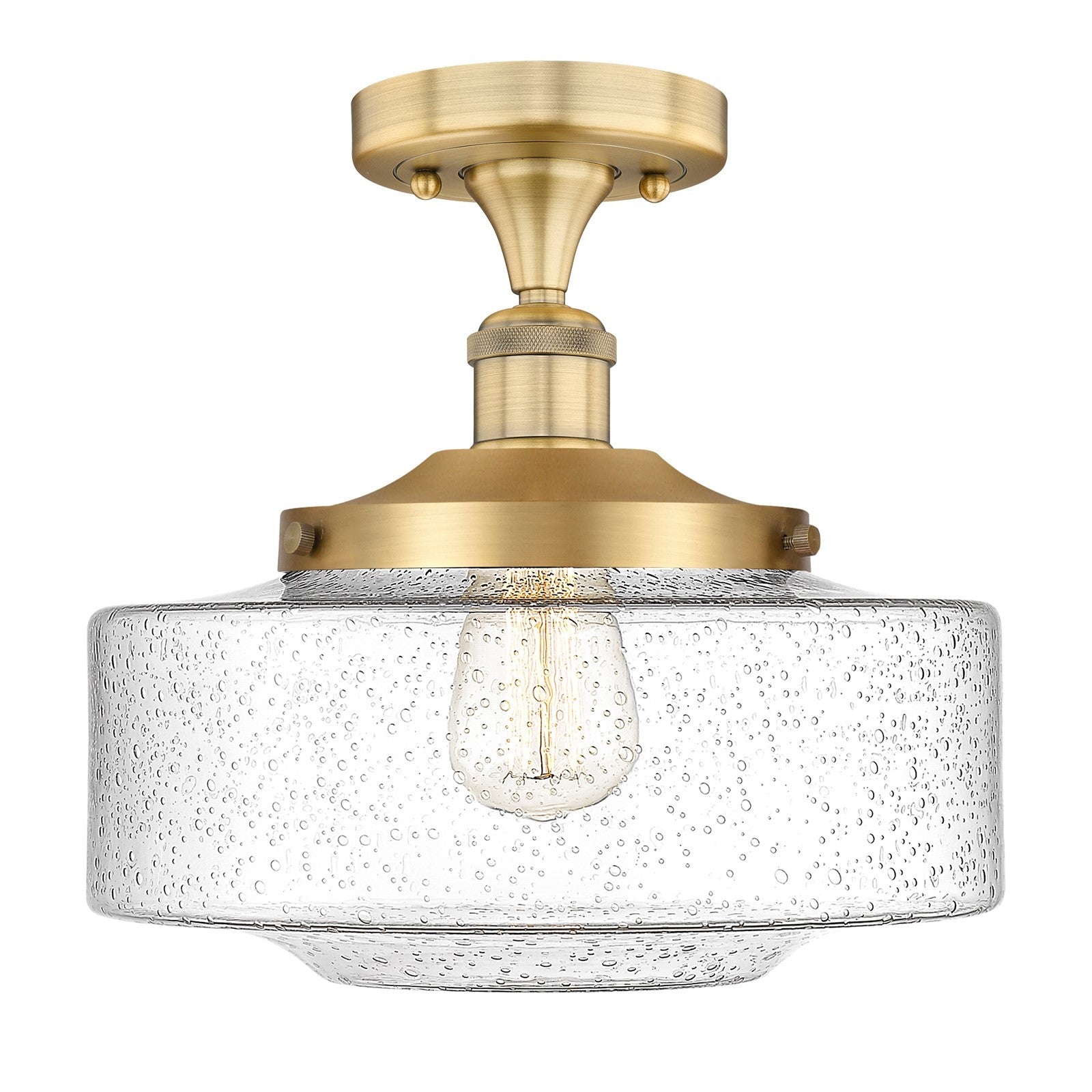 Innovations Bridgeton 12in 1-Light Semi-Flush Mount | Traditional Brushed Brass Steel and Seedy Glass | Entryway & Hallway | Model 616-1F-BB-G694-12