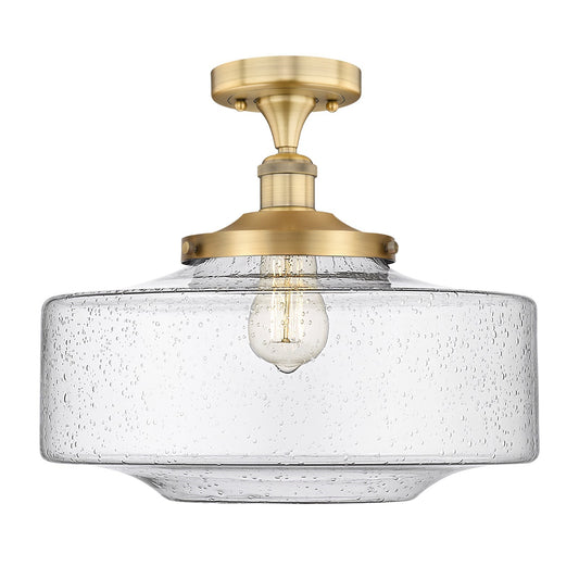 Innovations Bridgeton 16in 1-Light Semi-Flush Mount | Traditional Brushed Brass Steel and Seedy Glass | Entryway & Hallway | Model 616-1F-BB-G694-16
