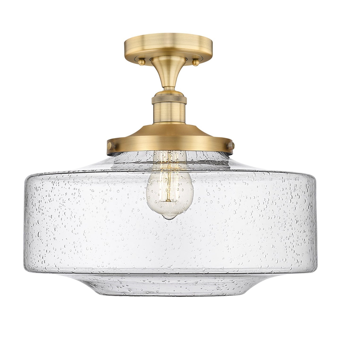 Innovations Bridgeton 16in 1-Light Semi-Flush Mount | Traditional Brushed Brass Steel and Seedy Glass | Entryway & Hallway | Model 616-1F-BB-G694-16