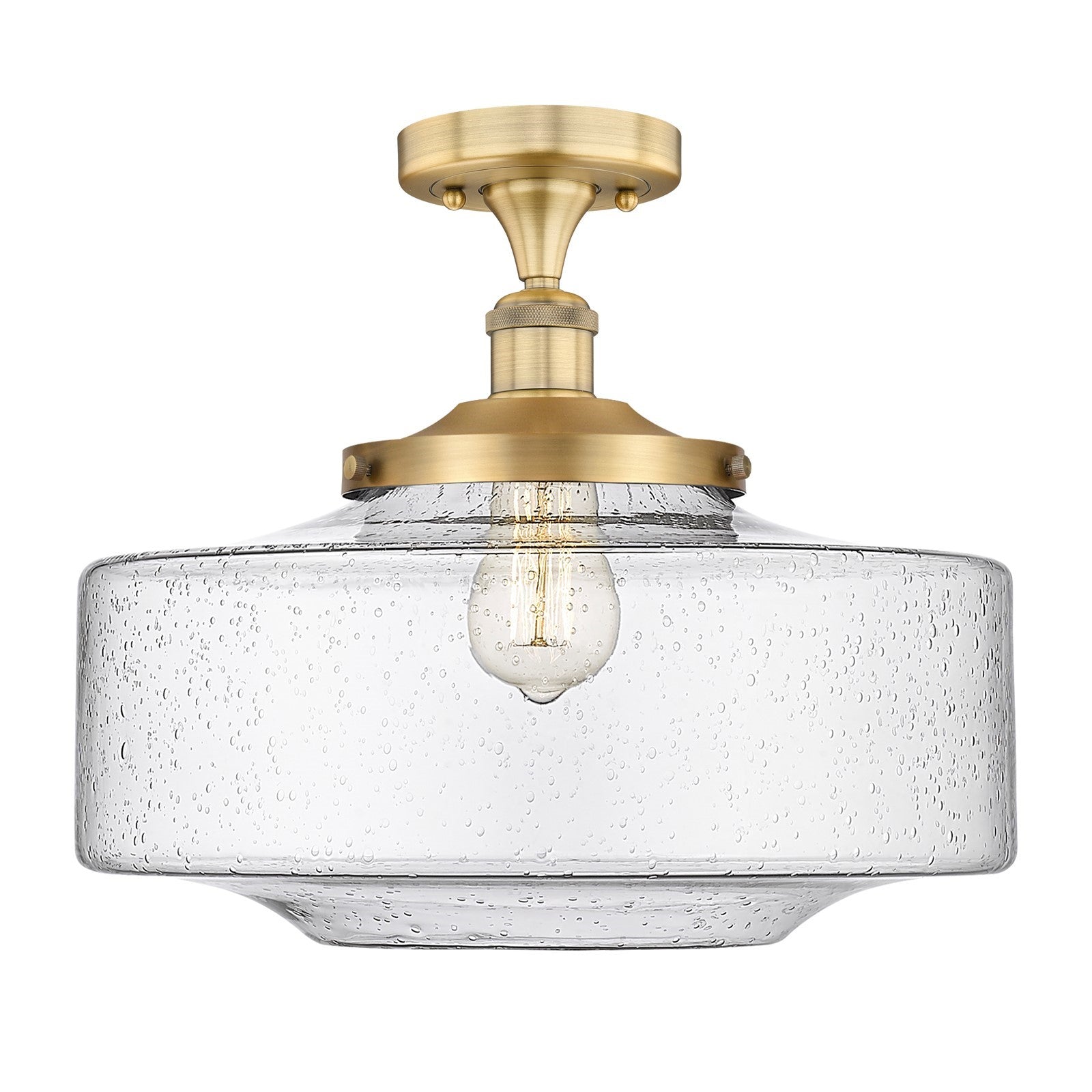 Innovations Bridgeton 16in 1-Light Semi-Flush Mount | Traditional Brushed Brass Steel and Seedy Glass | Entryway & Hallway | Model 616-1F-BB-G694-16