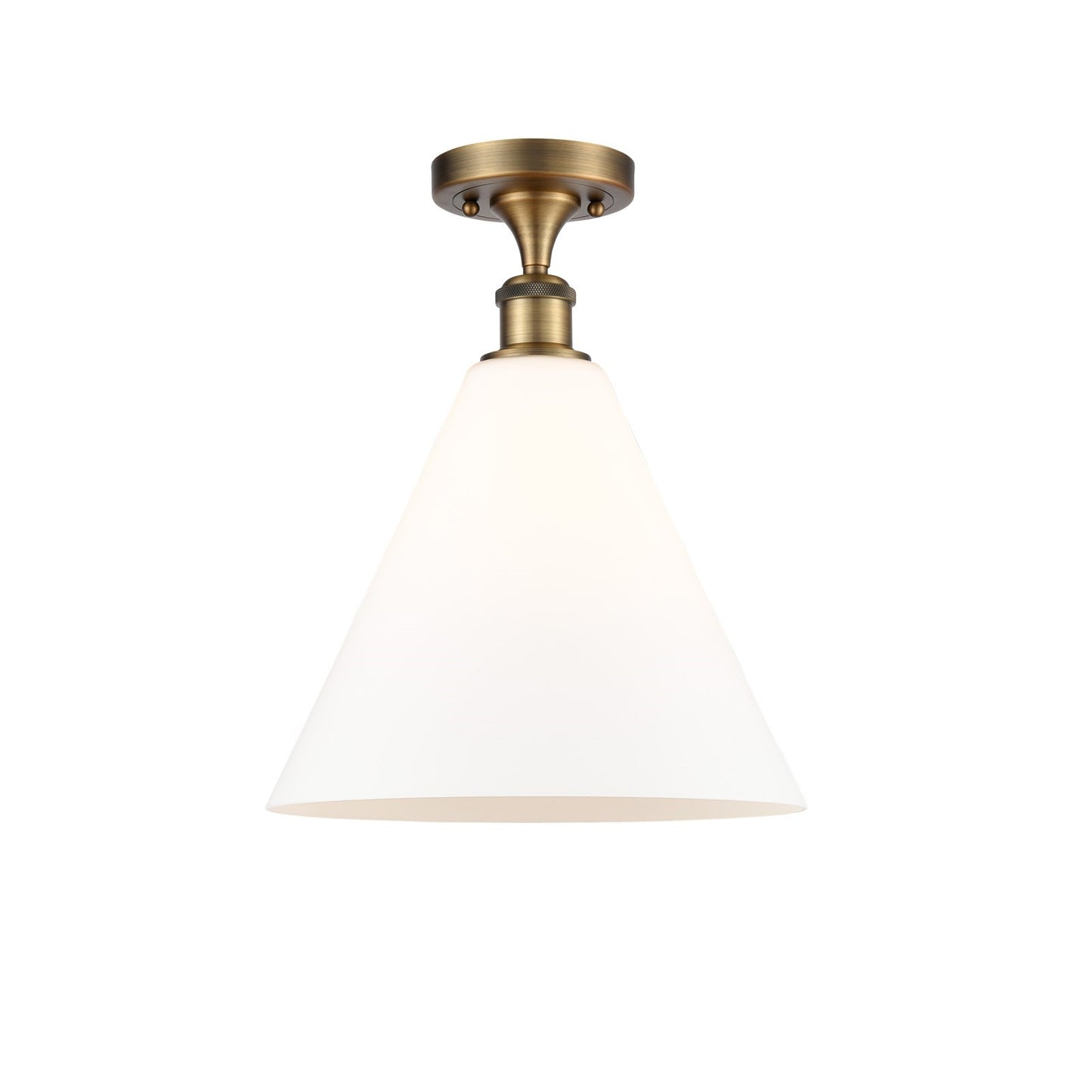 Innovations Berkshire Glass 12in 1-Light Semi-Flush Mount | Industrial Brushed Brass and Matte White Glass | Kitchen & Hallway | Model 616-1F-BB-GBC-121