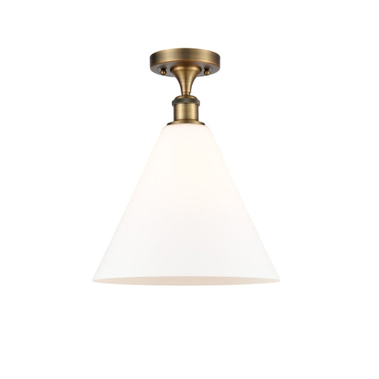 Innovations Berkshire Glass 12in 1-Light Semi-Flush Mount | Industrial Brushed Brass and Matte White Glass | Kitchen & Hallway | Model 616-1F-BB-GBC-121