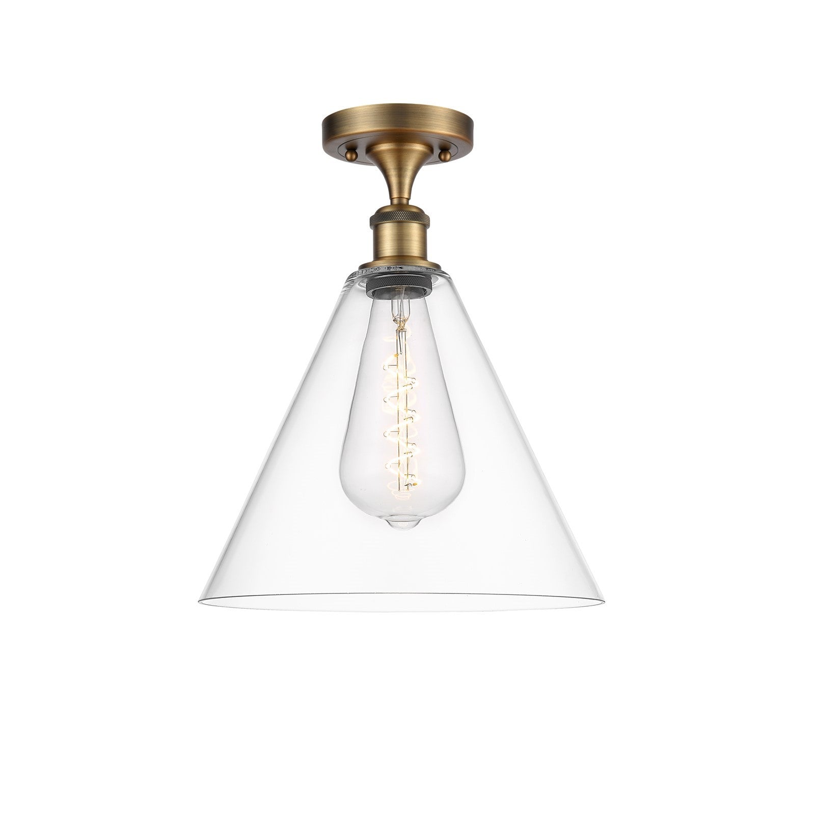 Innovations Berkshire Glass 12in 1-Light Semi-Flush Mount | Industrial Brushed Brass Steel and Clear Glass | Entryway & Hallway | Model 616-1F-BB-GBC-122