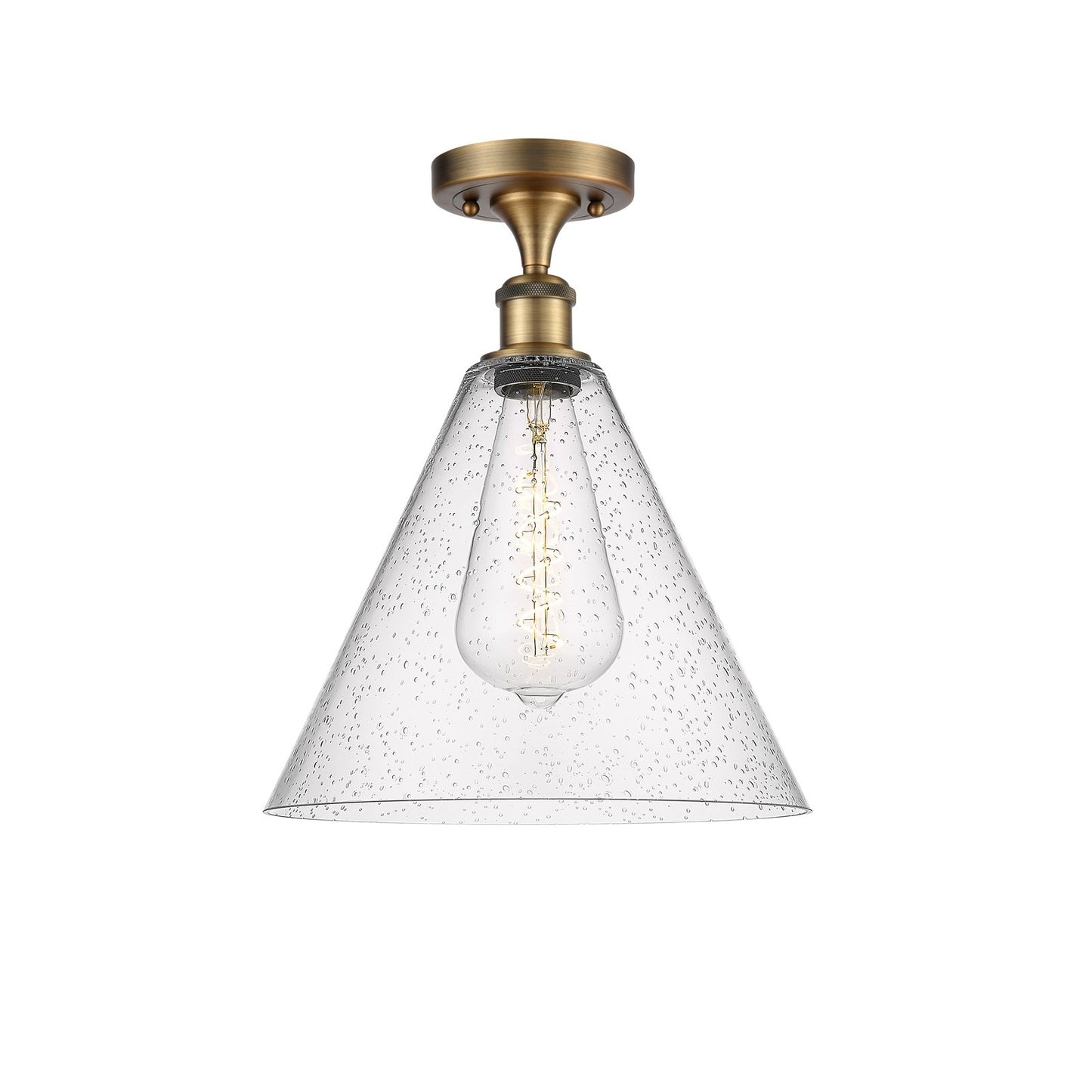 Innovations Berkshire Glass 12in 1-Light Semi-Flush Mount | Industrial Brushed Brass Steel and Seedy Glass | Entryway & Hallway | Model 616-1F-BB-GBC-124