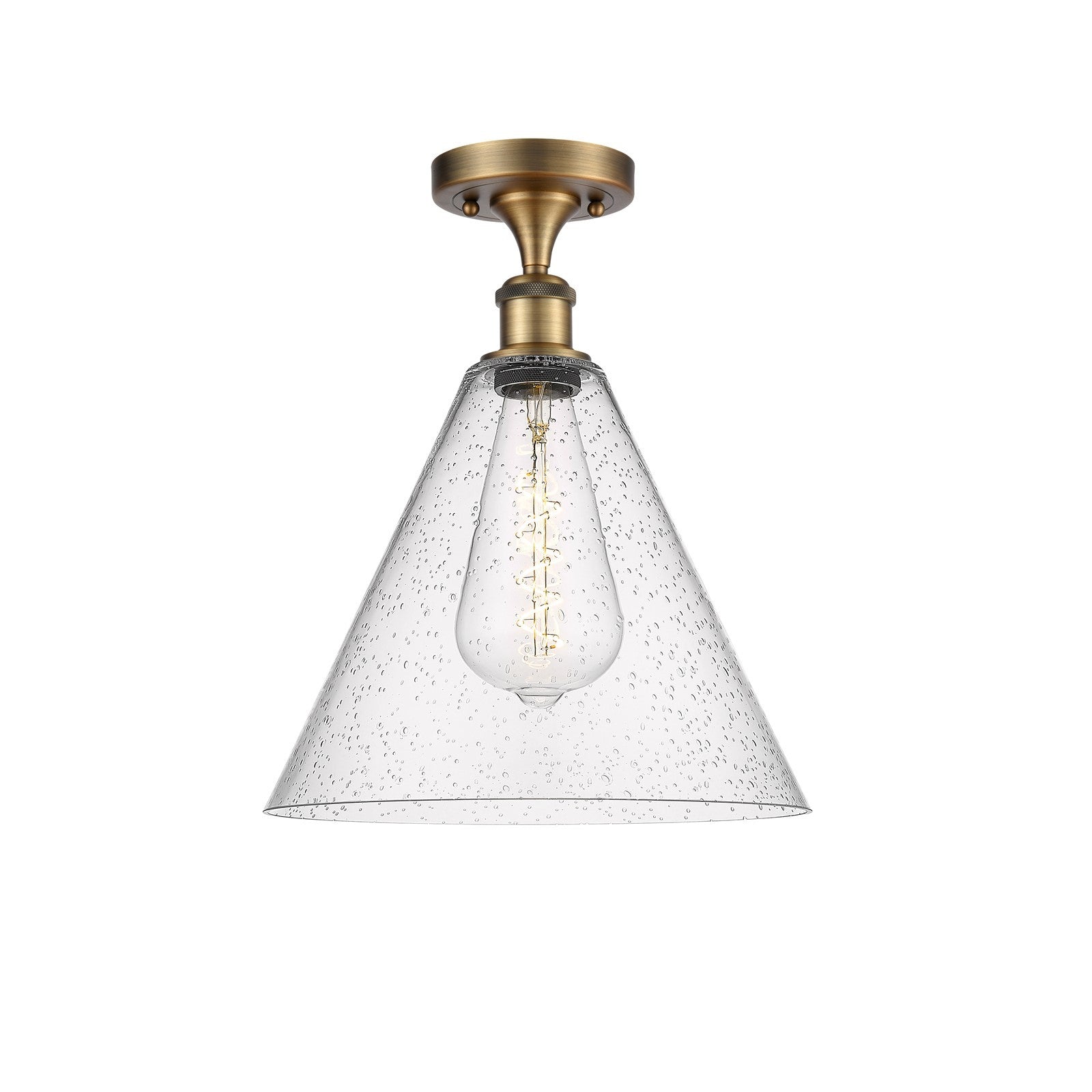 Innovations Berkshire Glass 12in 1-Light Semi-Flush Mount | Industrial Brushed Brass Steel and Seedy Glass | Entryway & Hallway | Model 616-1F-BB-GBC-124