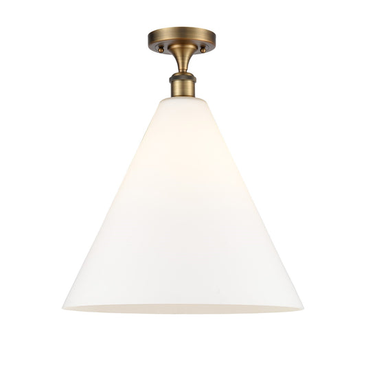 Innovations Berkshire 16in 1-Light Semi-Flush Mount | Industrial Brushed Brass Steel and Matte White Glass | Entryway & Hallway | Model 616-1F-BB-GBC-161