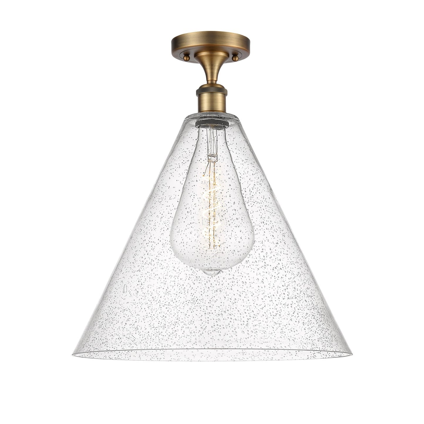 Innovations Berkshire Glass 16in 1-Light Semi-Flush Mount | Industrial Brushed Brass Steel and Seedy Glass | Entryway & Hallway | Model 616-1F-BB-GBC-164