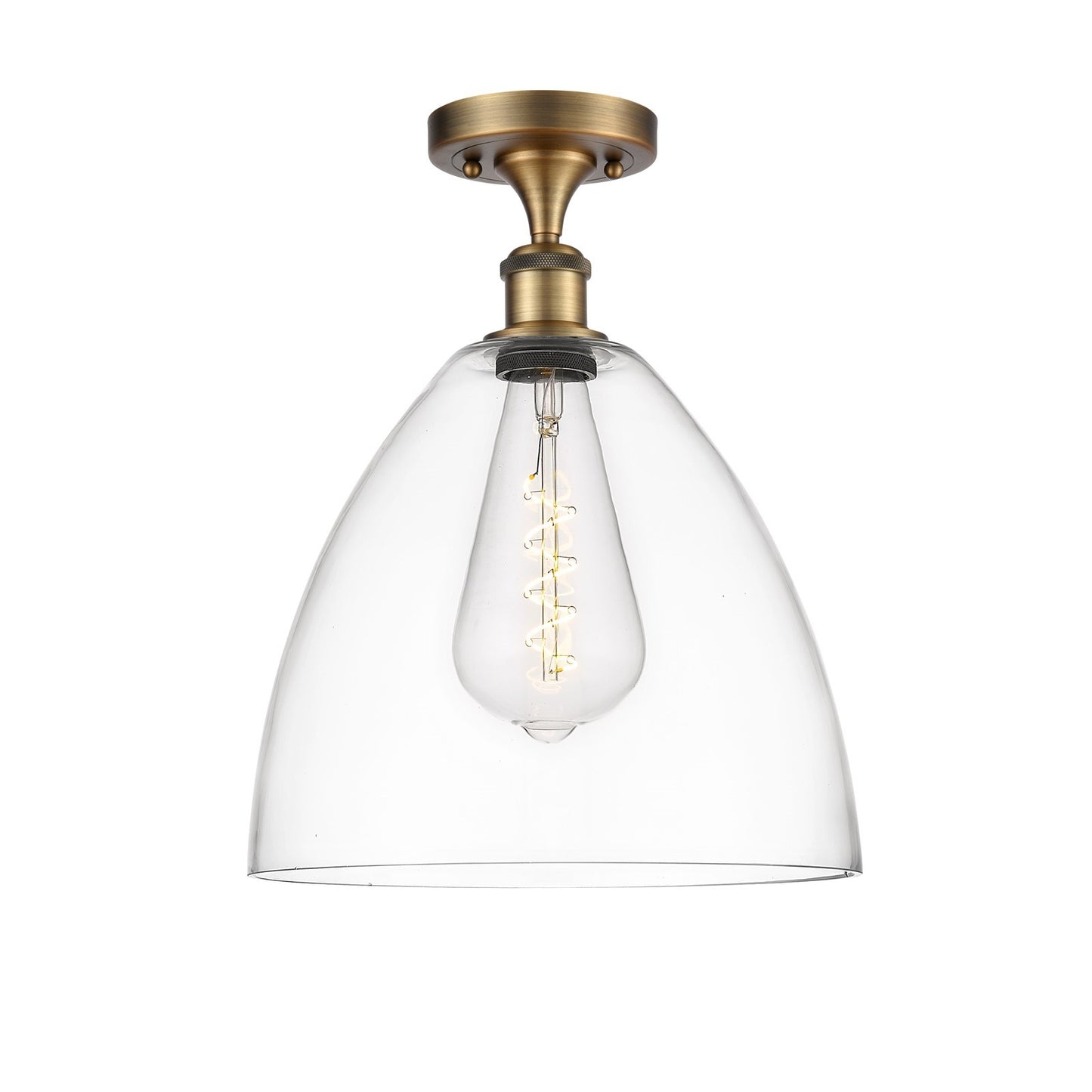 Innovations Bristol 12in 1-Light Semi-Flush Mount | Industrial Brushed Brass Steel and Clear Glass Dome Shade | Damp Location | Model 616-1F-BB-GBD-122