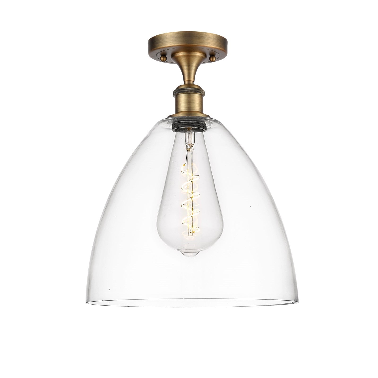Innovations Bristol 12in 1-Light Semi-Flush Mount | Industrial Brushed Brass Steel and Clear Glass Dome Shade | Damp Location | Model 616-1F-BB-GBD-122