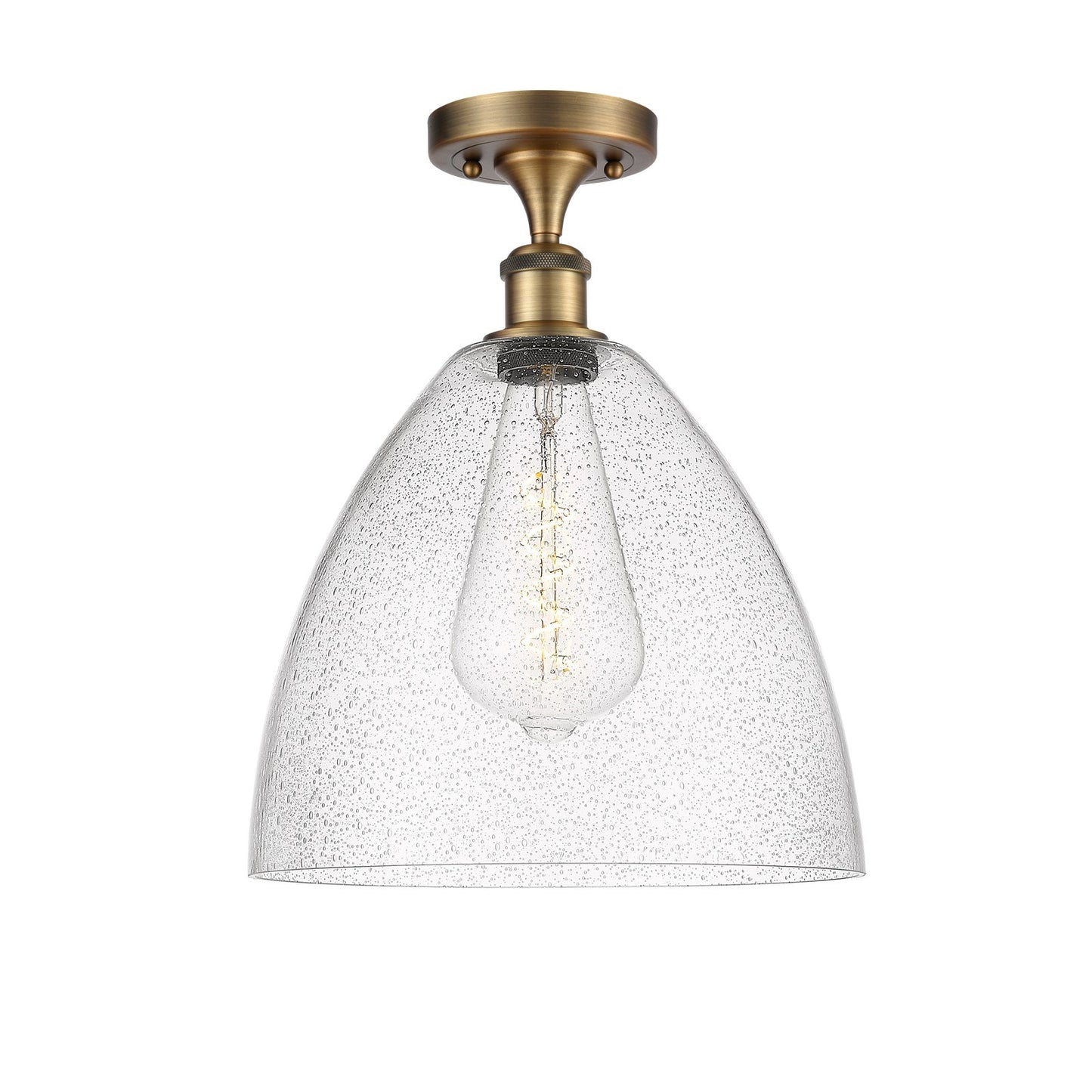 Innovations Bristol 12in 1-Light Semi-Flush Mount | Industrial Brushed Brass Steel and Seedy Glass Dome Shade | Damp-Rated | Model 616-1F-BB-GBD-124