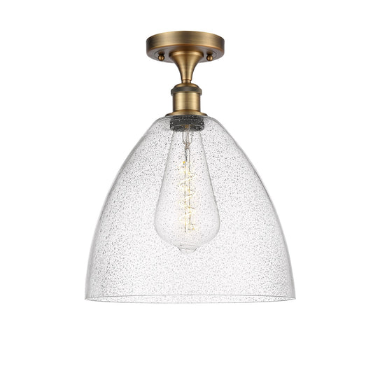 Innovations Bristol 12in 1-Light Semi-Flush Mount | Industrial Brushed Brass Steel and Seedy Glass Dome Shade | Damp-Rated | Model 616-1F-BB-GBD-124
