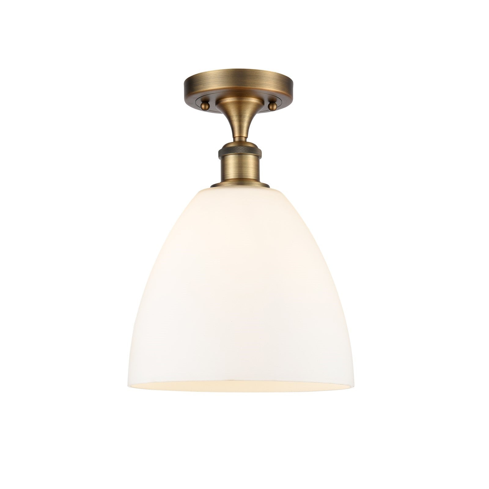 Innovations Bristol 9in 1-Light Semi-Flush Mount | Industrial Brushed Brass Steel and Matte White Glass | Entryway & Hallway | Model 616-1F-BB-GBD-91
