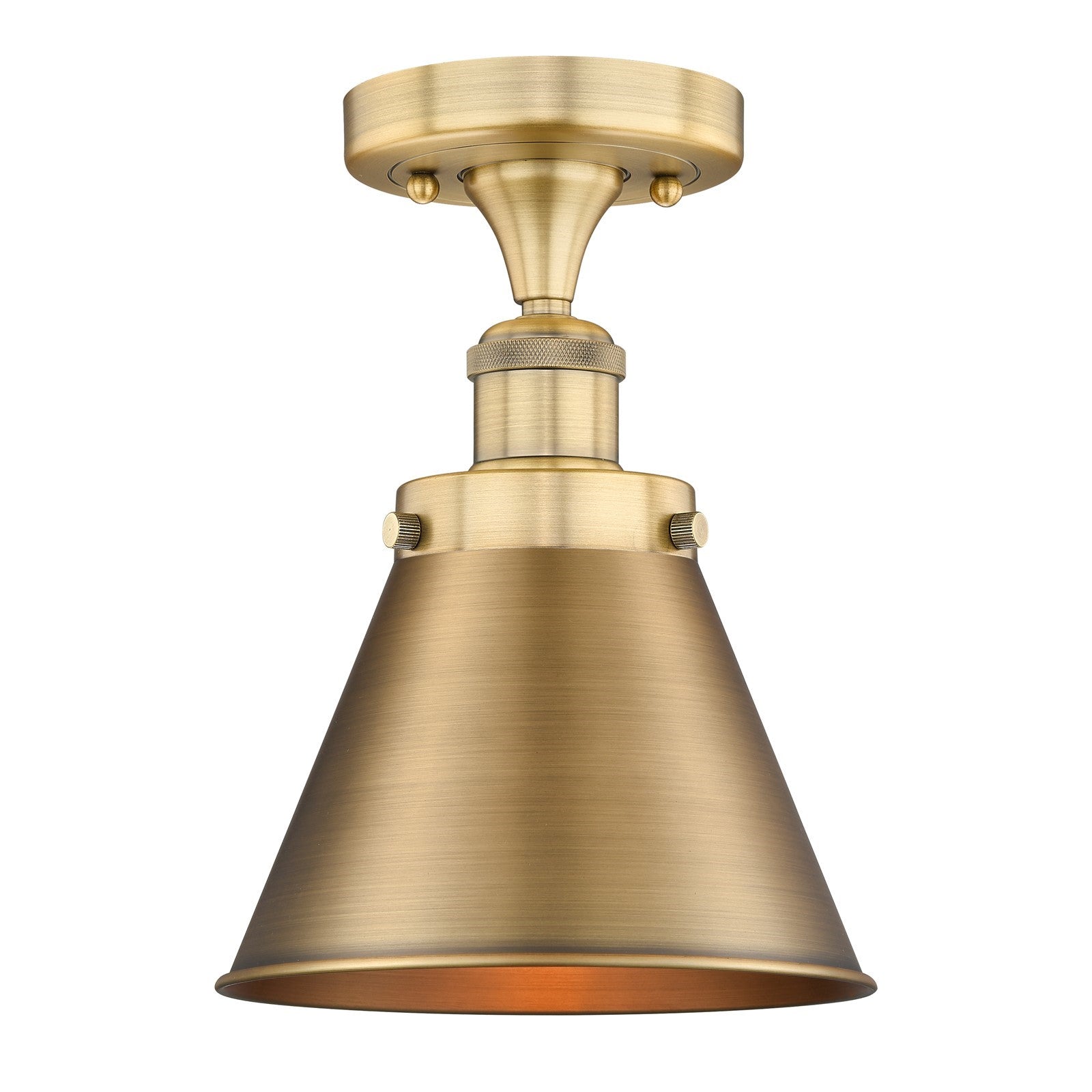 Innovations Appalachian 8in 1-Light Semi-Flush Mount | Traditional Industrial Brushed Brass Steel and Brushed Brass Metal Shade | Model 616-1F-BB-M13-BB