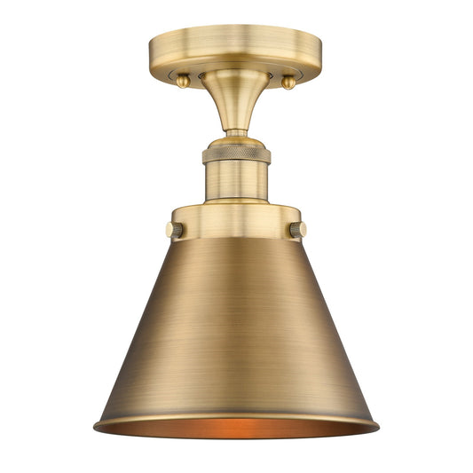 Innovations Appalachian 8in 1-Light Semi-Flush Mount | Traditional Industrial Brushed Brass Steel and Brushed Brass Metal Shade | Model 616-1F-BB-M13-BB