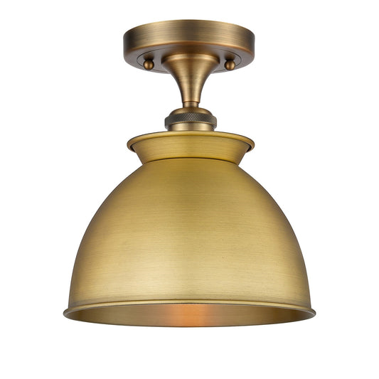 Innovations Lighting Adirondack 8.25in 1-Light Semi-Flush | Industrial Farmhouse Brushed Brass Steel and Cast Brass Metal Shade | Model 616-1F-BB-M14-BB