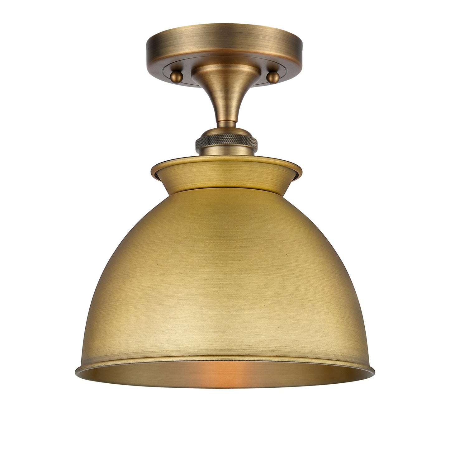 Innovations Lighting Adirondack 8.25in 1-Light Semi-Flush | Industrial Farmhouse Brushed Brass Steel and Cast Brass Metal Shade | Model 616-1F-BB-M14-BB