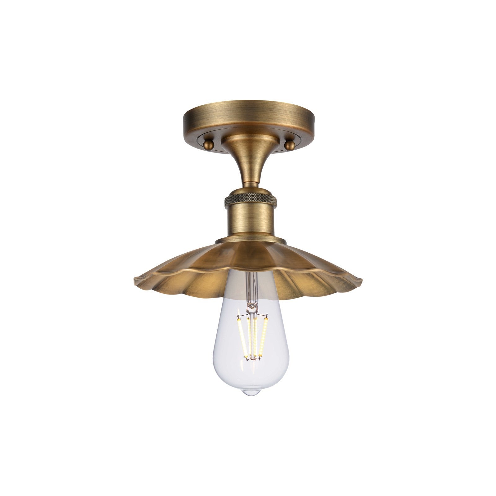 Innovations Scallop 8in 1-Light Semi-Flush Mount | Traditional Industrial Brushed Brass Steel and Brushed Brass Metal Shade | Model 616-1F-BB-M17-BB