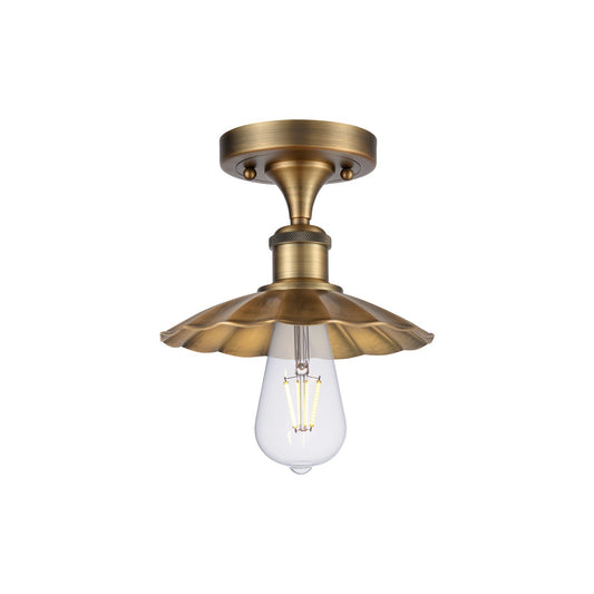 Innovations Scallop 8in 1-Light Semi-Flush Mount | Traditional Industrial Brushed Brass Steel and Brushed Brass Metal Shade | Model 616-1F-BB-M17-BB