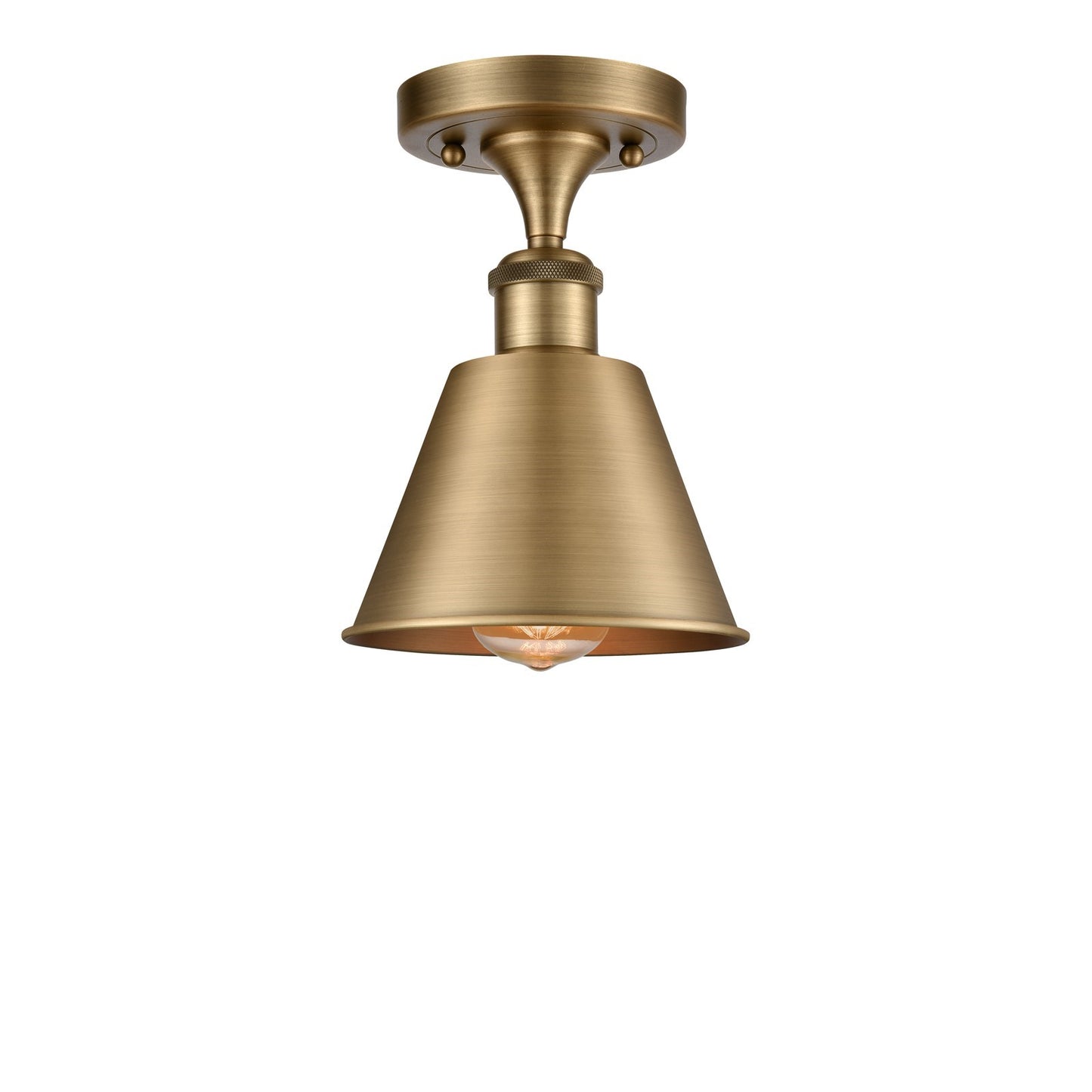 Innovations Smithfield 6.5in 1-Light Semi-Flush Mount | Industrial Farmhouse Brushed Brass Steel and Brushed Brass Metal Shade | Model 616-1F-BB-M8-BB
